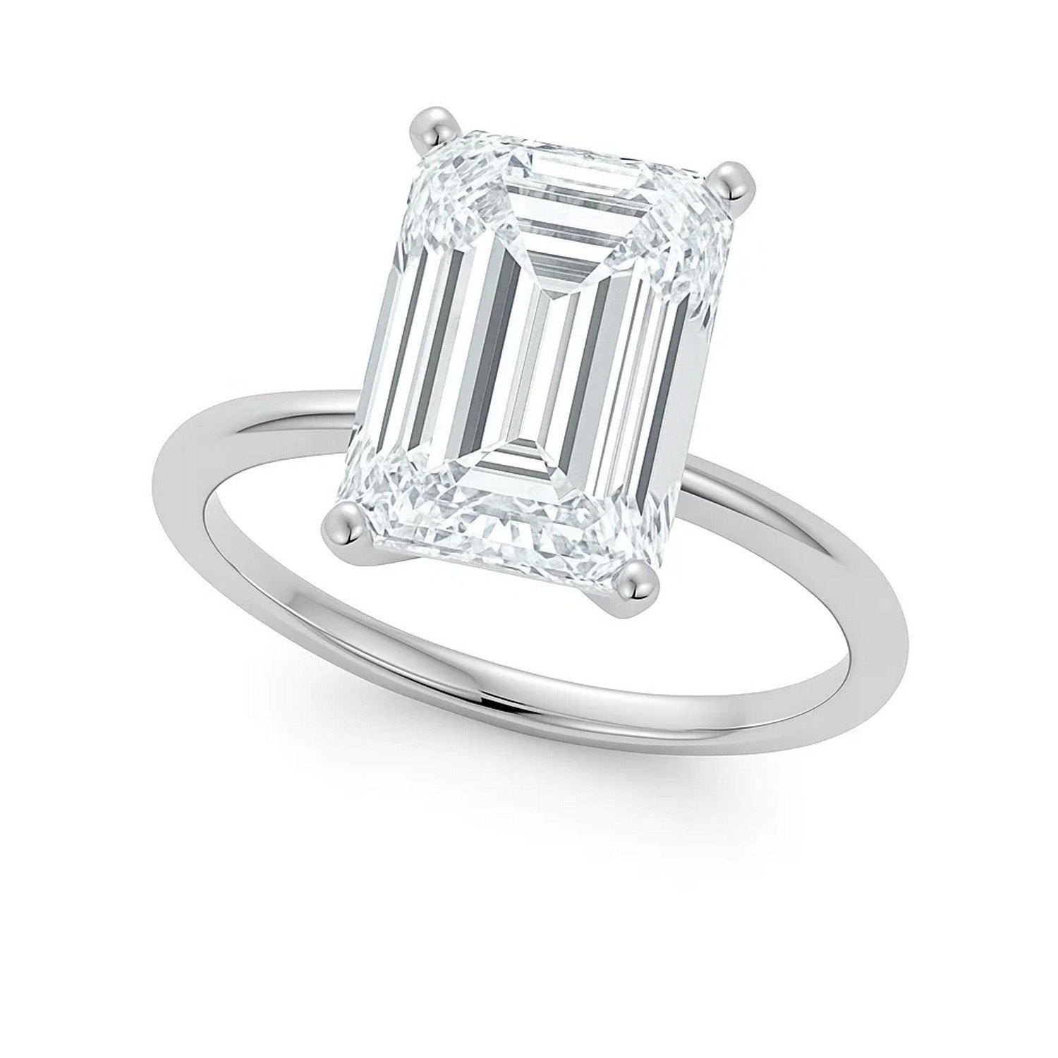 5 Carat Emerald Lab Grown IGI G/VS1 Diamond Solitaire Ring in 10K White Gold