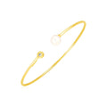 14k Yellow Gold Cuff Bangle with Pearl and Diamond (3.00 mm)