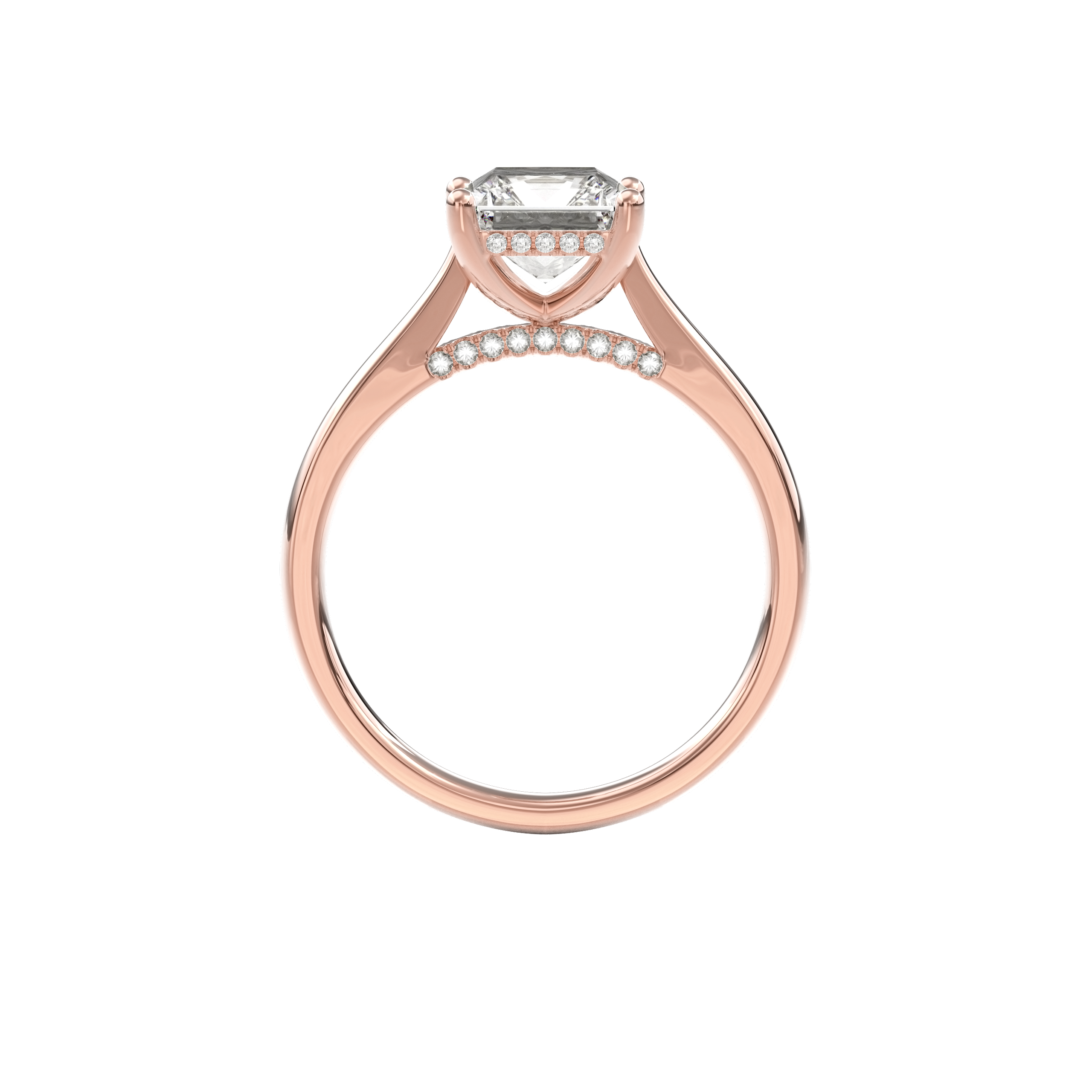 Elara Hidden Halo Salitaire Engagement Ring Radiant•Rose Gold