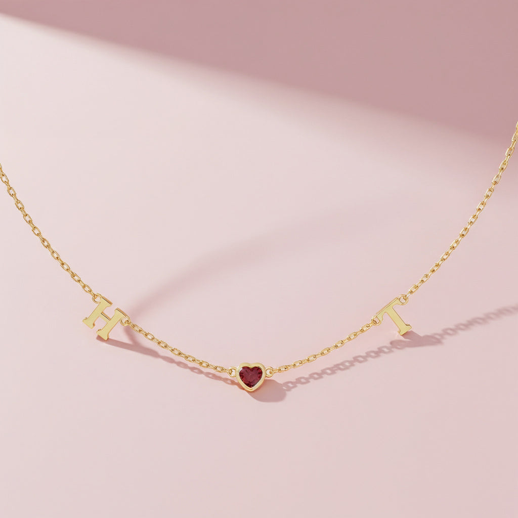 18 Plated Gold July HeartLink Birthstone Necklace SN022G