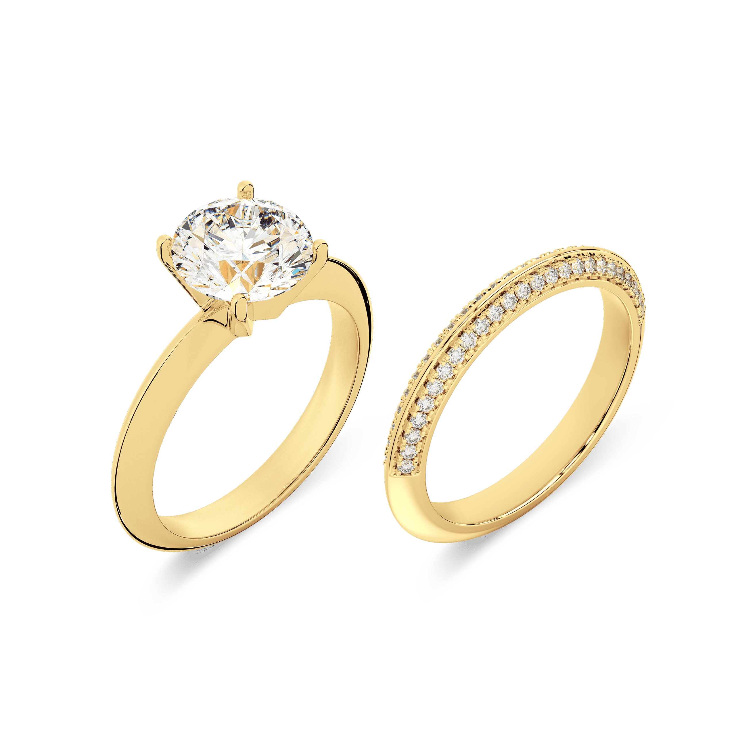 Round Lab Grown Diamond Engagement Set Ring in 18K Gold