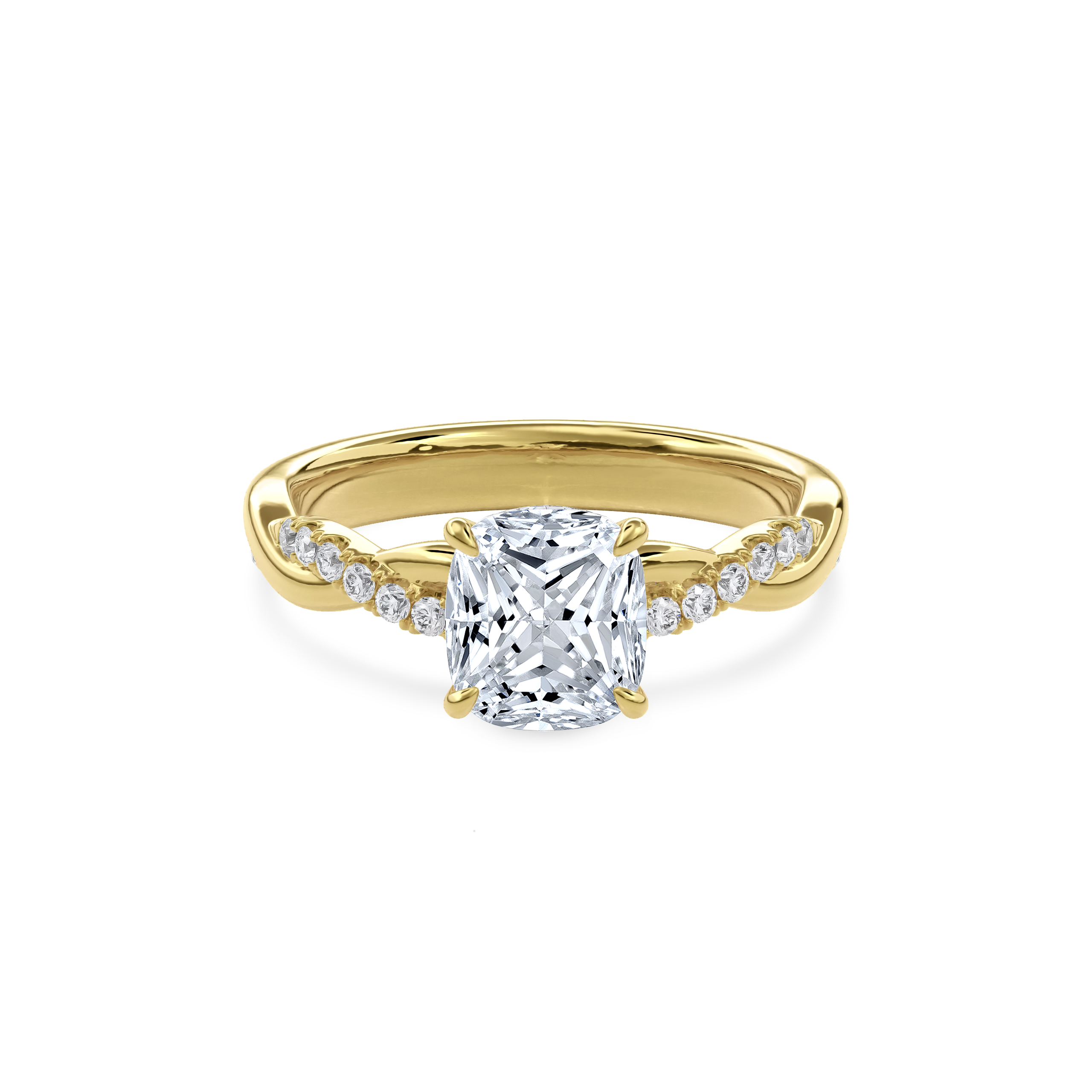Rhea Twisted Pave Engagement Ring Cushion•Yellow Gold