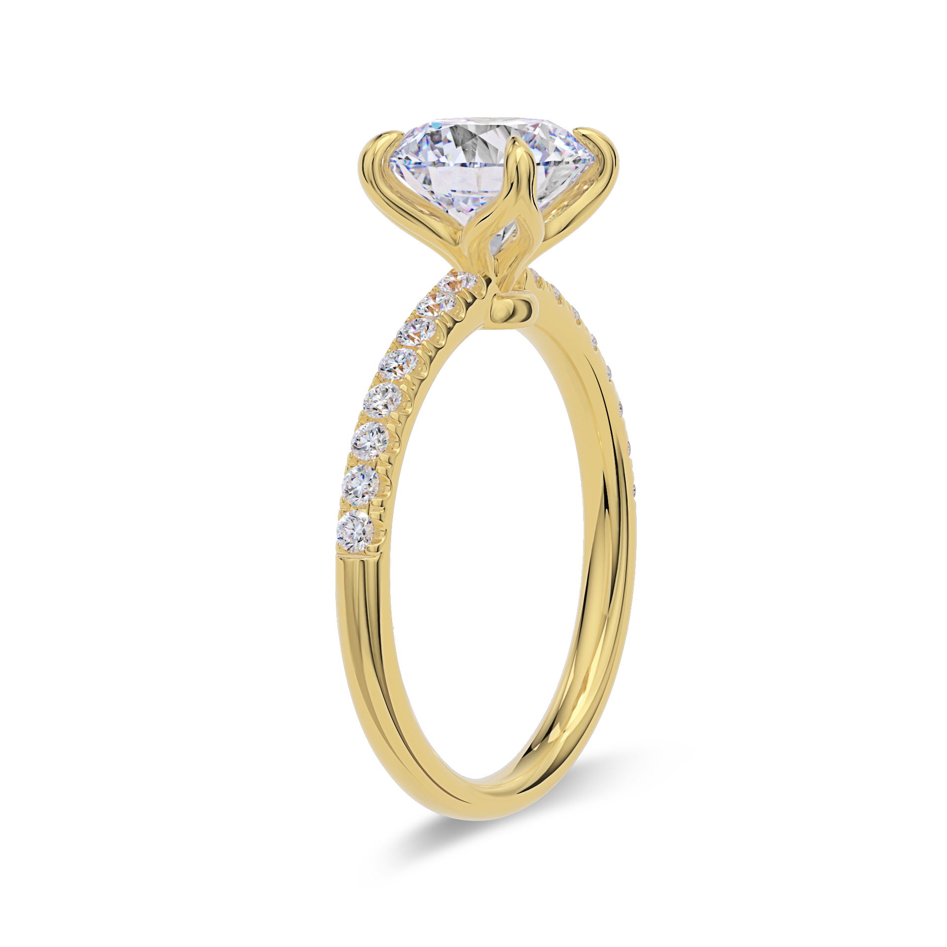 Dia Solitaire Pave Engagement Ring Round•Yellow Gold