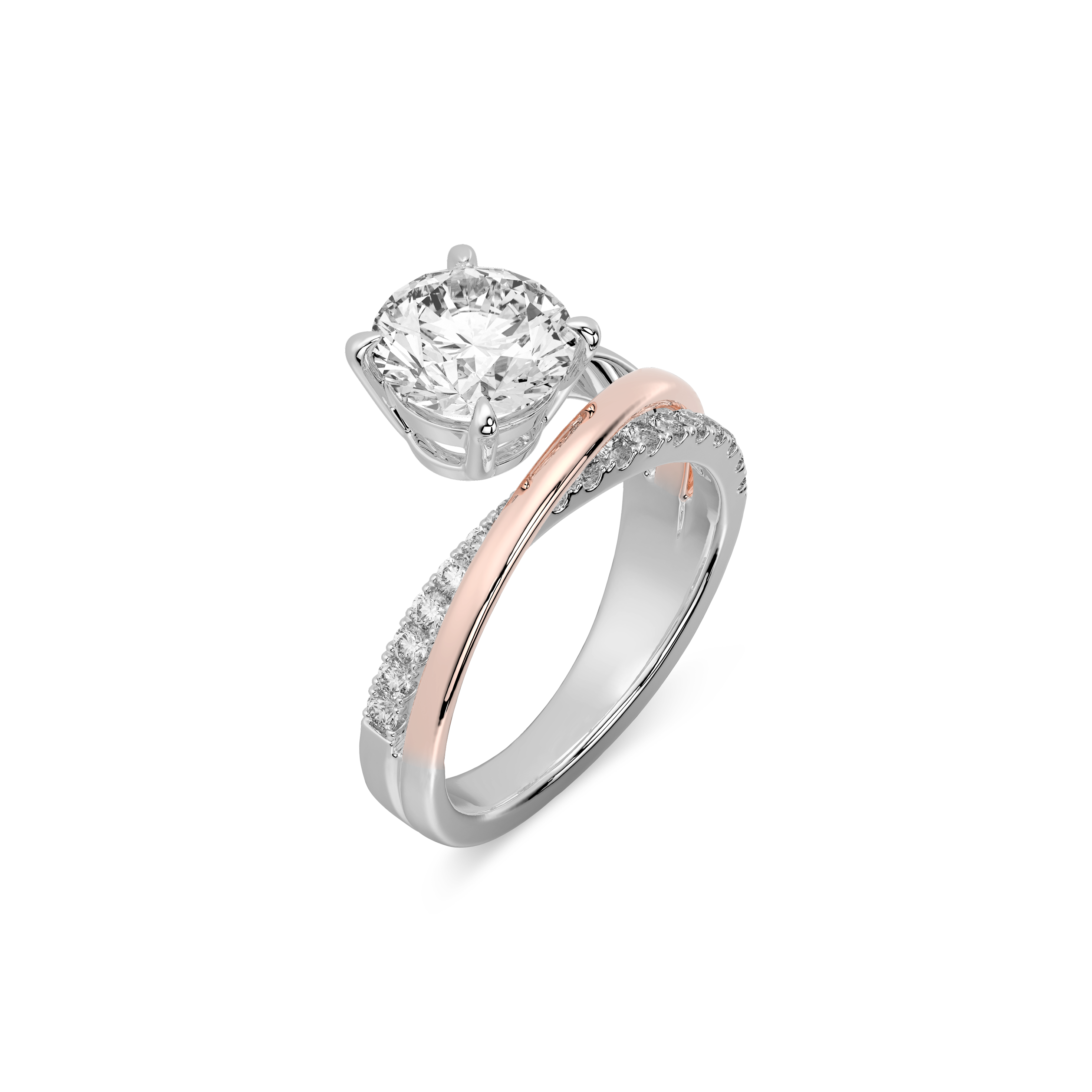 Interlace Meteor Round Ring in 14 Silver & Rose Gold