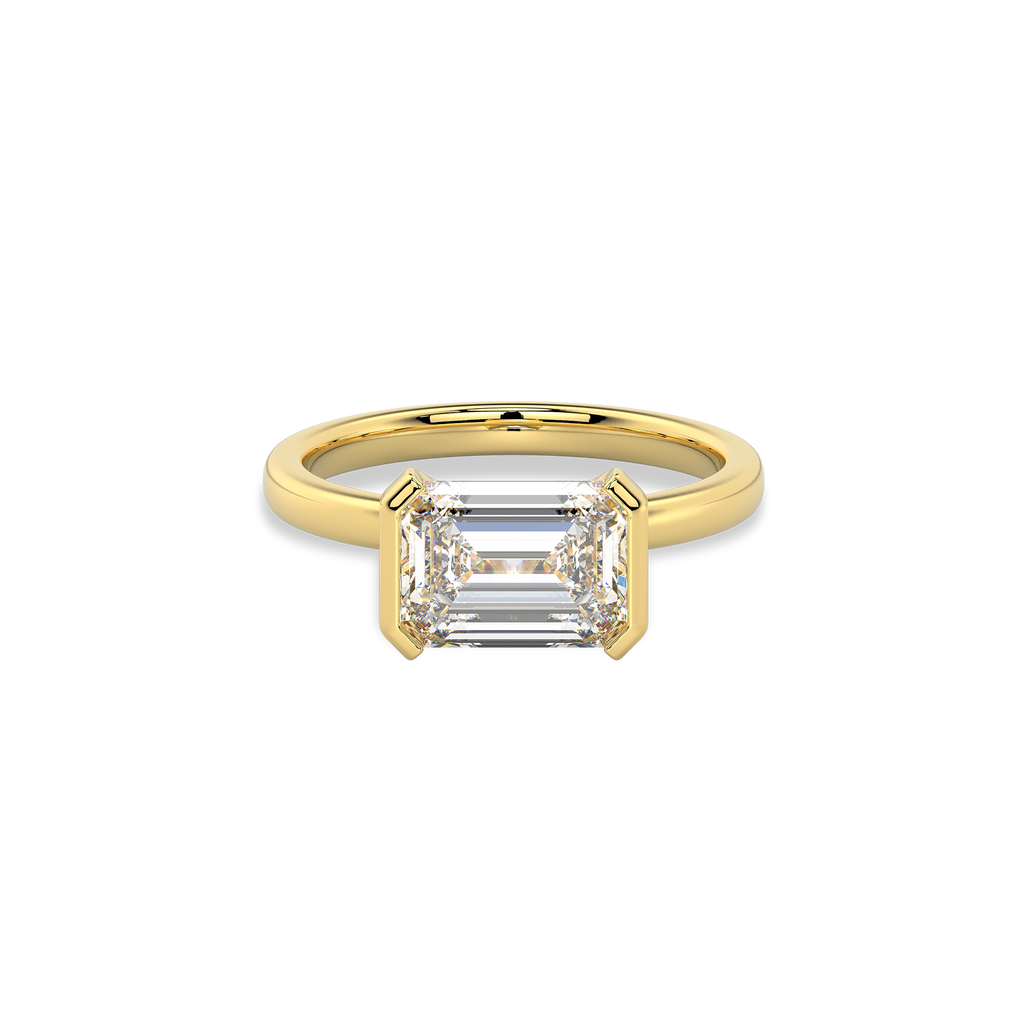 Classic Emerald Half-Bezel Set Diamond Ring in 14K Yellow Gold