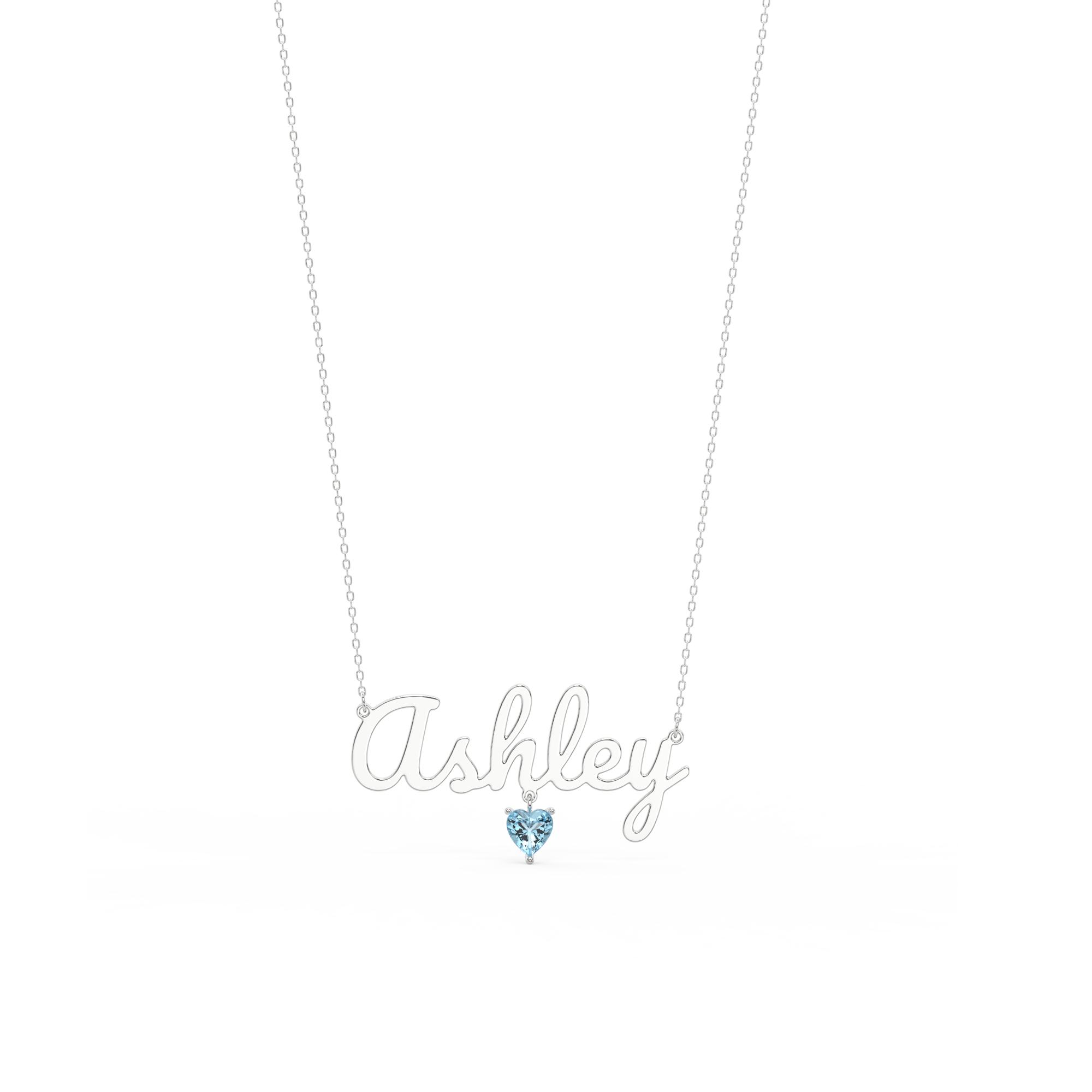 Rhodium Plated Heart Birthstone Name Necklace SN001R
