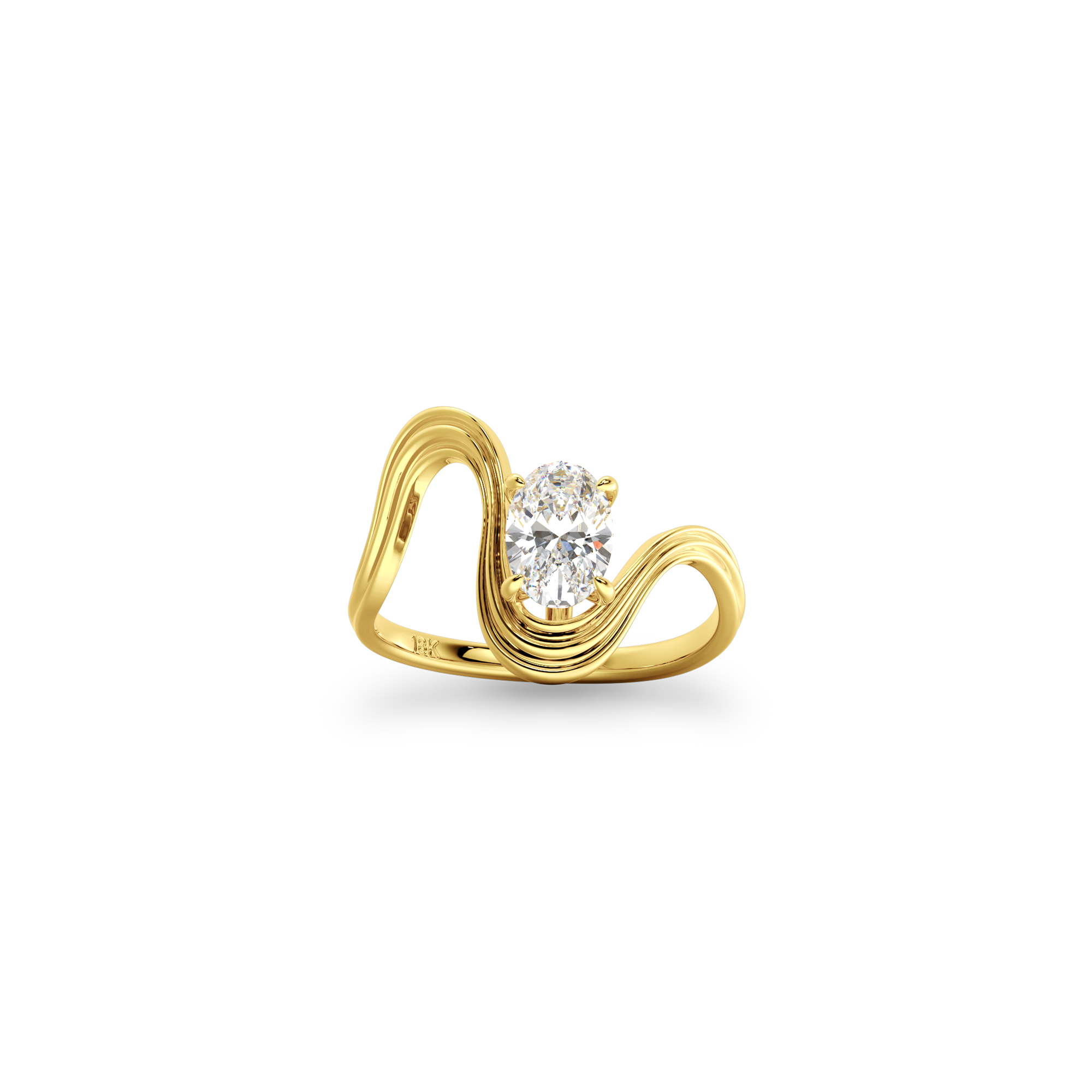 Oval  Luna  Curve Ring in Yellow Gold