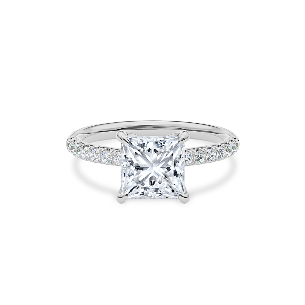 Dia Solitaire Pave Engagement Ring Princess•White Gold
