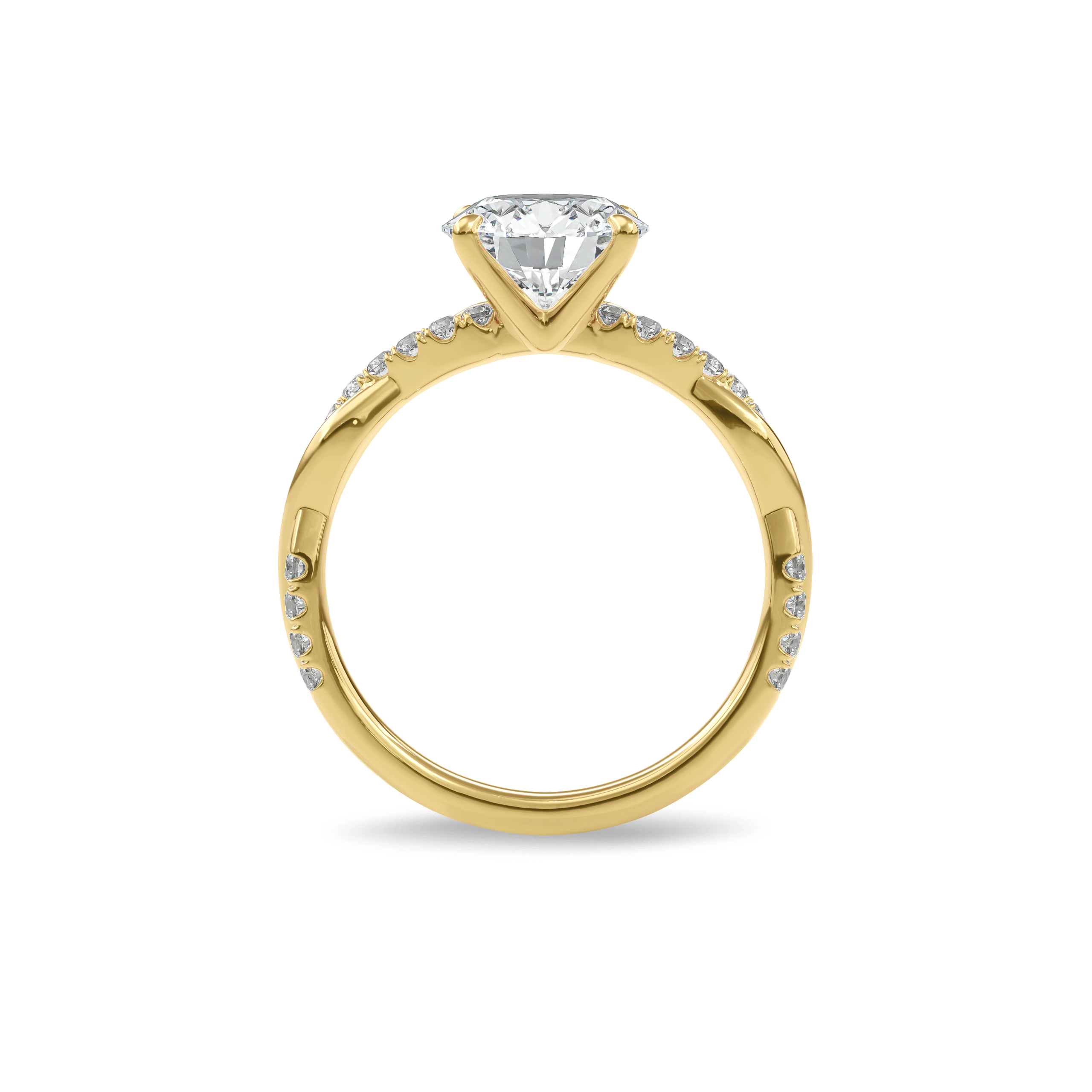 Rhea Twisted Pave Engagement Ring Round•Yellow Gold