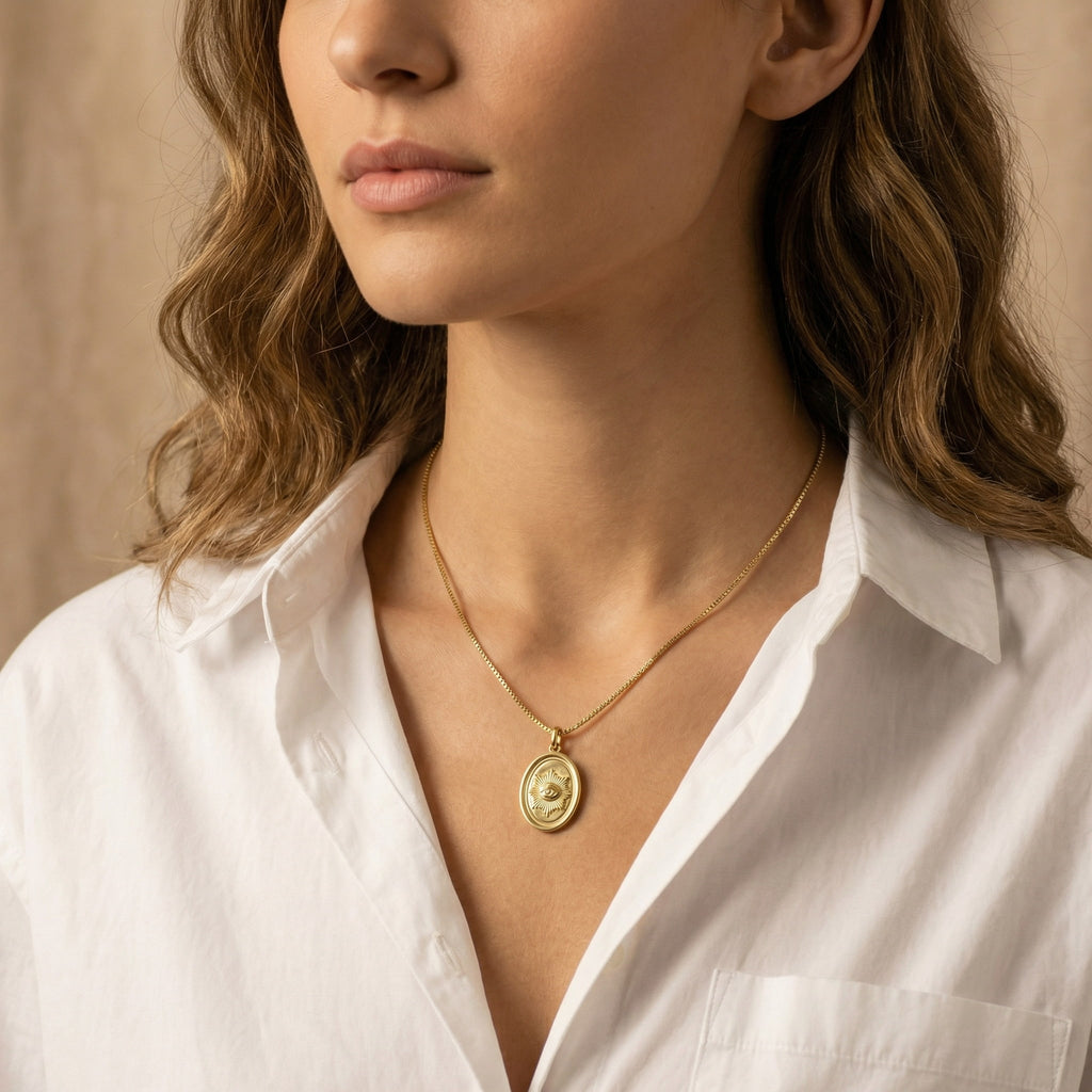 18K Gold Plated Oval PortraScribe Necklace for Both Men and Women
