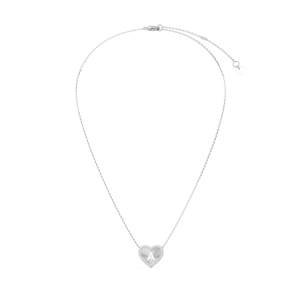 Rhodium Plated Heart Initial Necklace（Pleated）AW24N008B