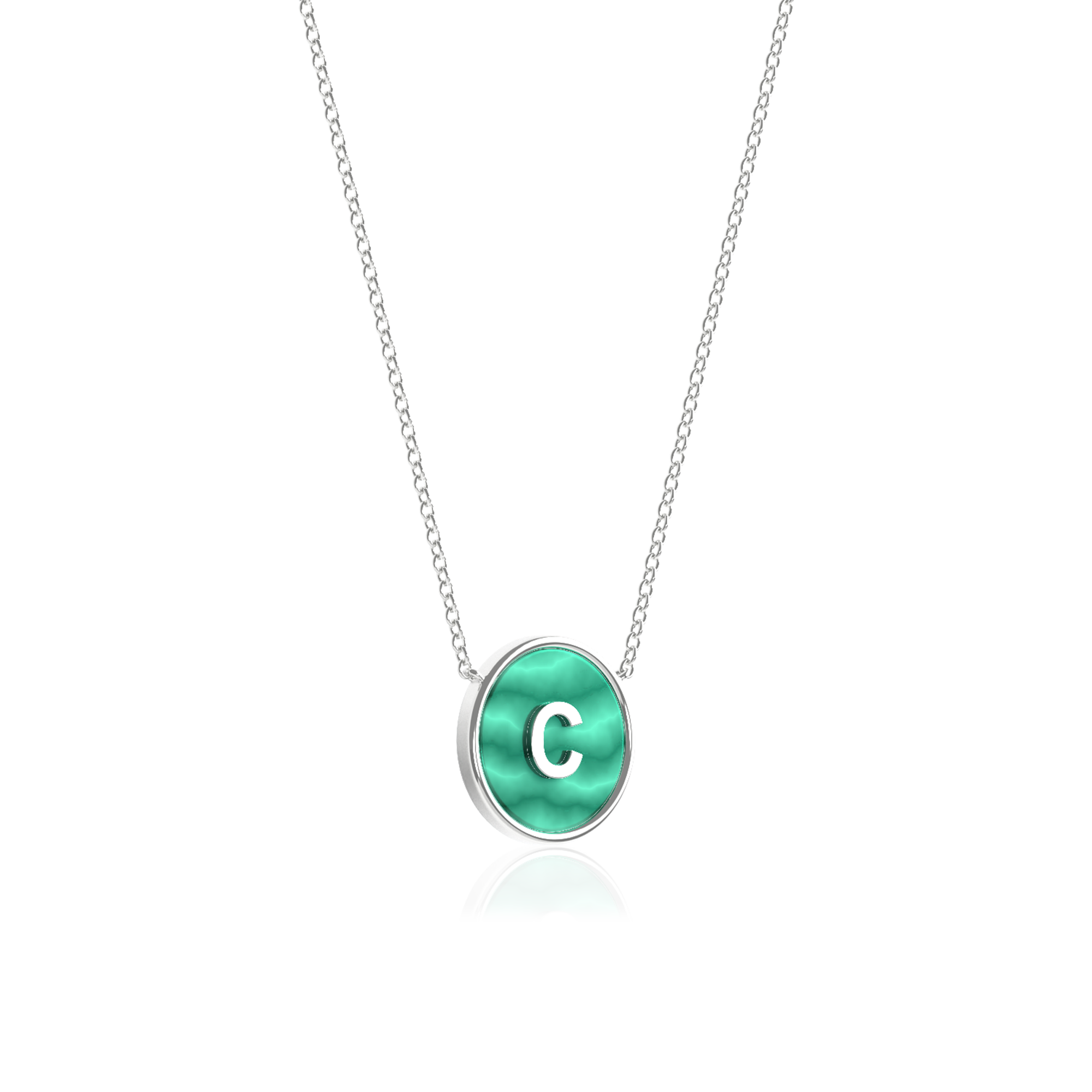 Rhodium Plated Silver Malachite Initial Necklace SS25N002R