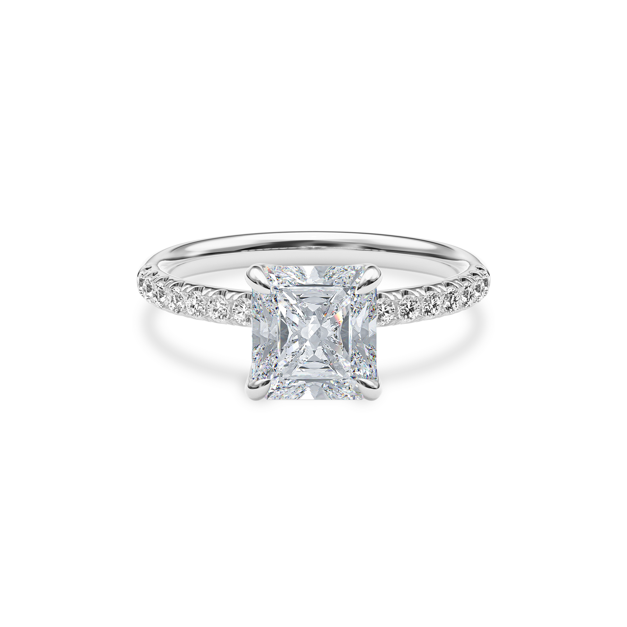 Dia Solitaire Pave Engagement Ring Radiant•White Gold