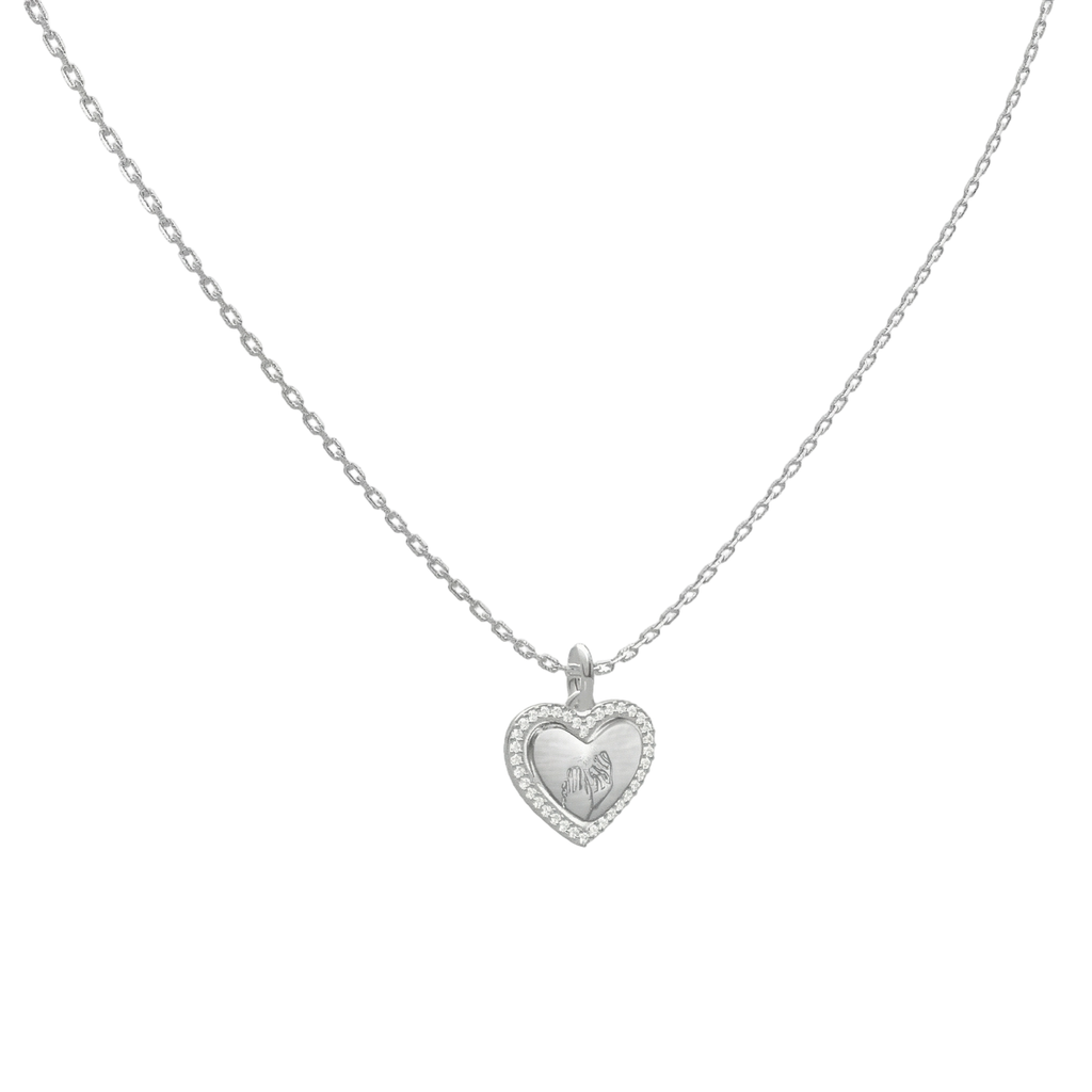 Rhodium Plated Heart MemoraCarve Necklace