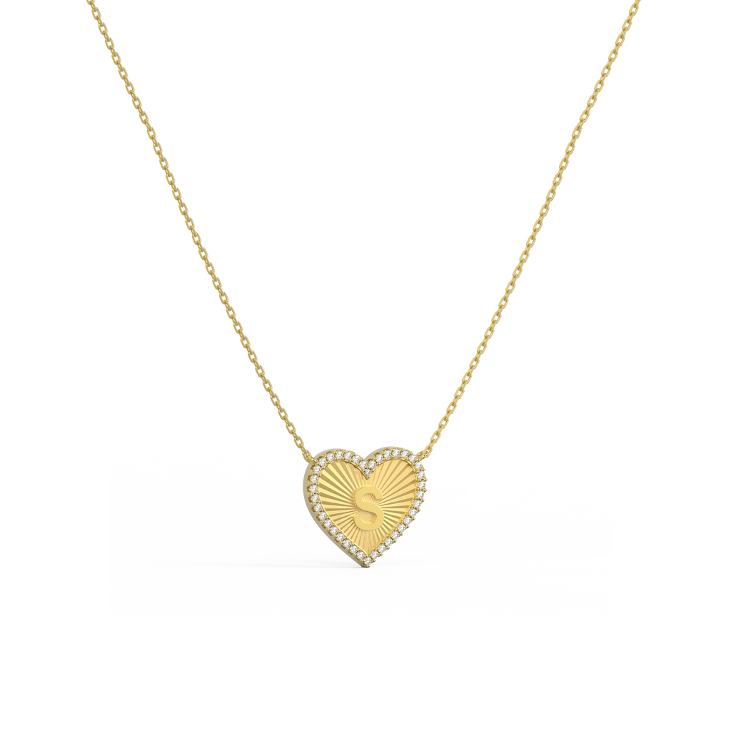 18k Gold Plate Heart Initial Necklace（Pleated）AW24N008A