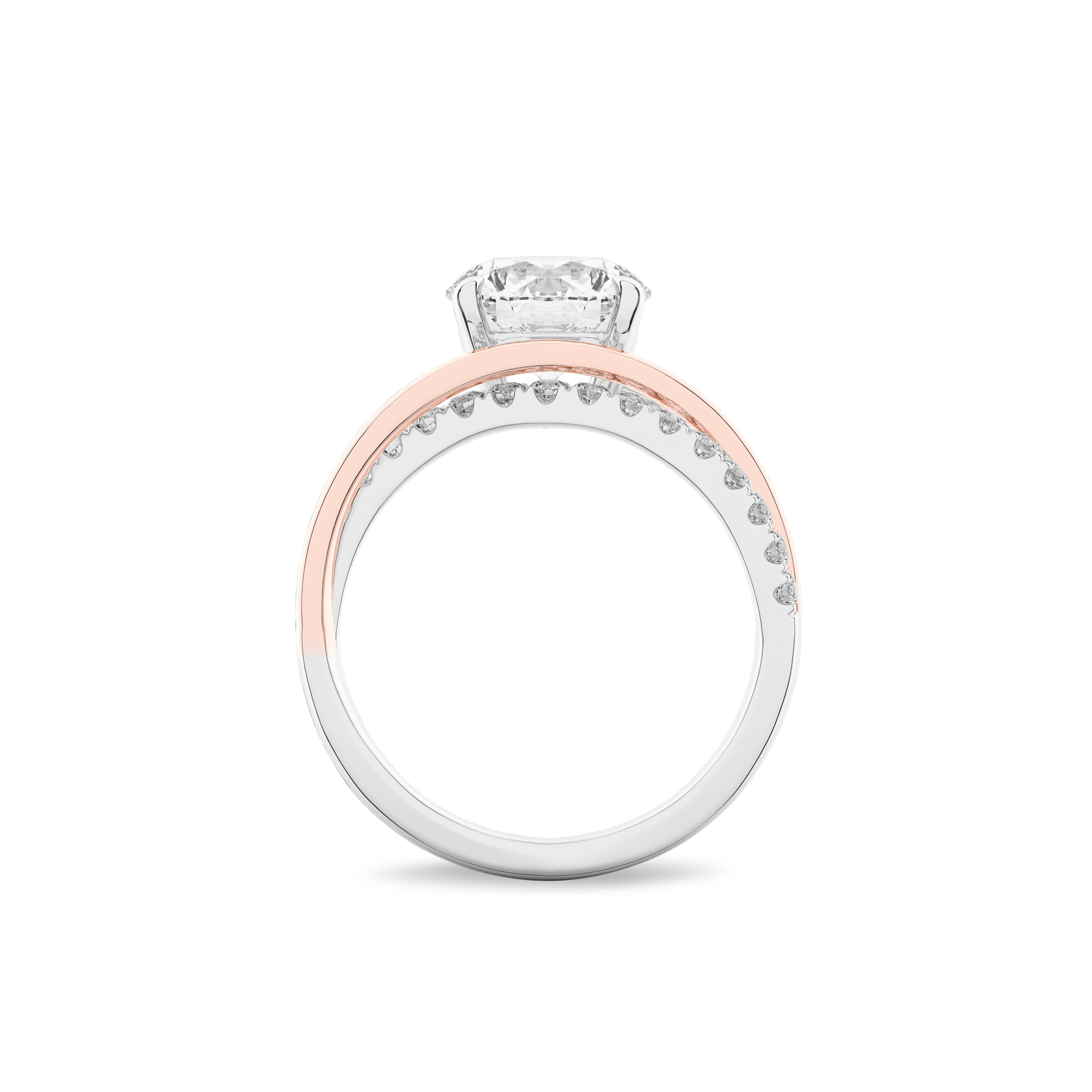 Interlace Meteor Round Ring in 14 Silver & Rose Gold