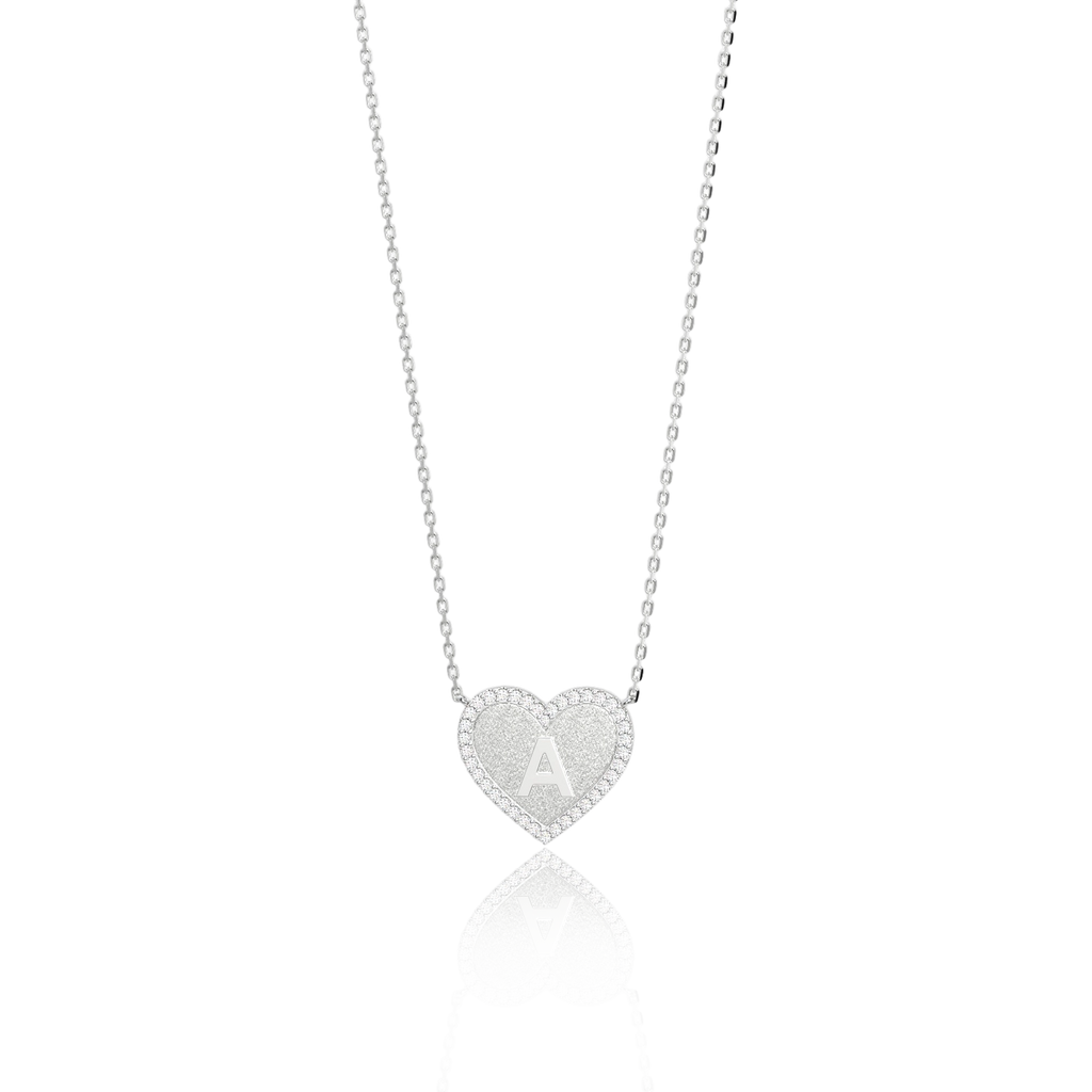 Rhodium Plated Silver Heart Initial Necklace AW24N003R