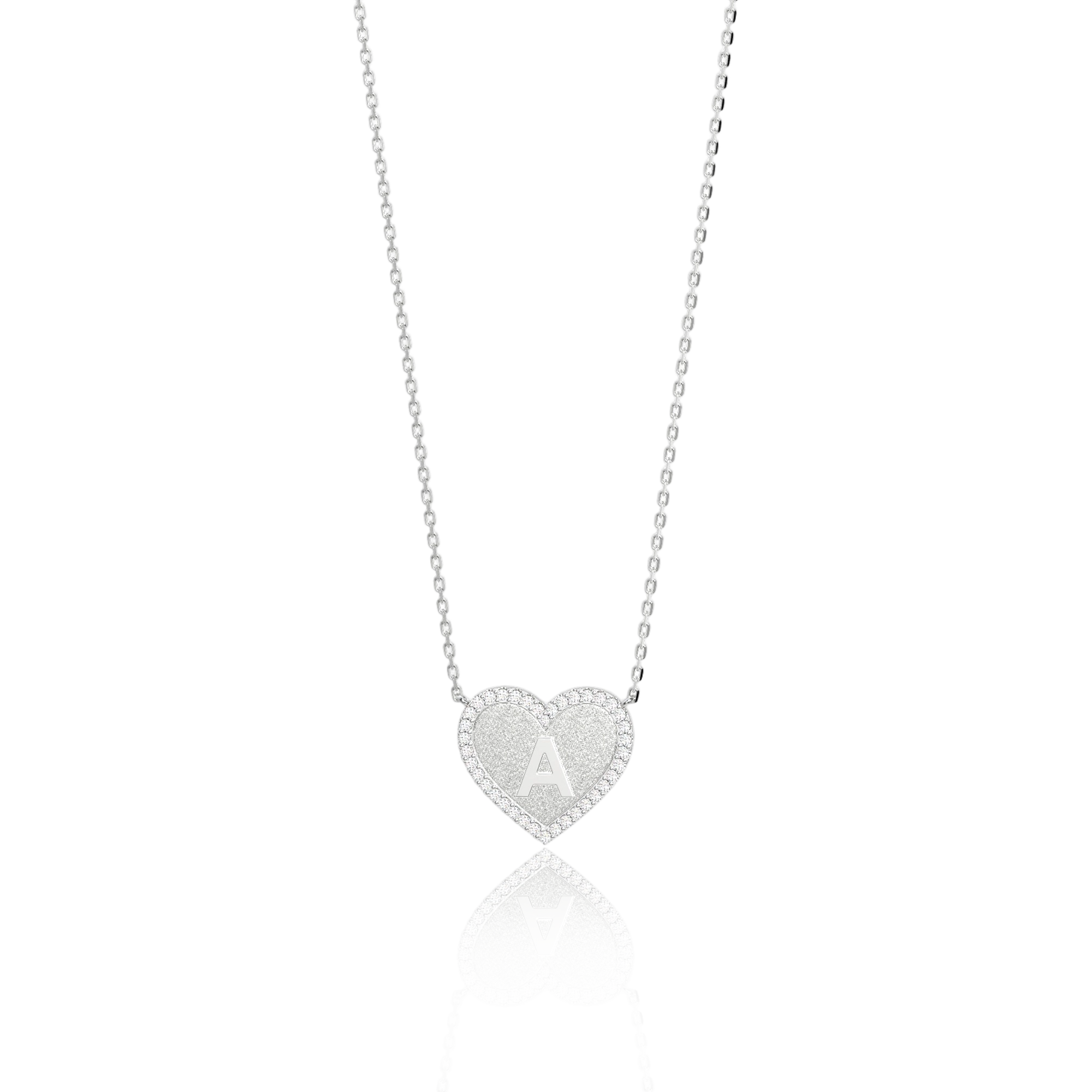 Rhodium Plated Silver Heart Initial Necklace AW24N003R