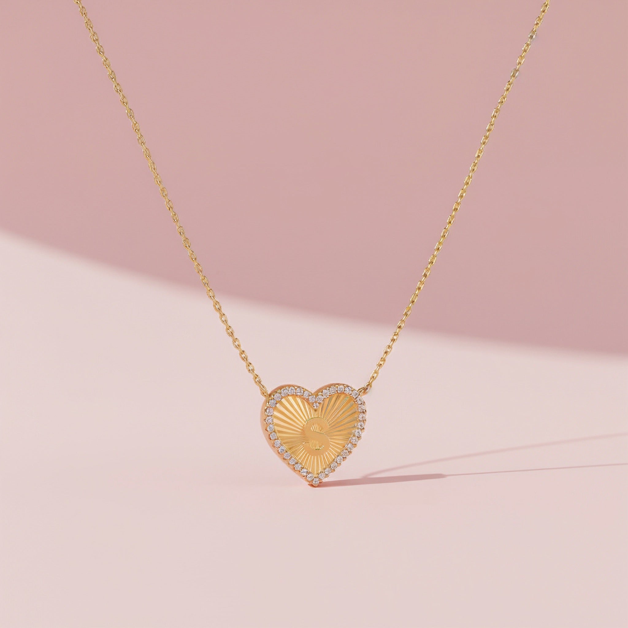 18k Gold Plate Heart Initial Necklace（Pleated）AW24N008A