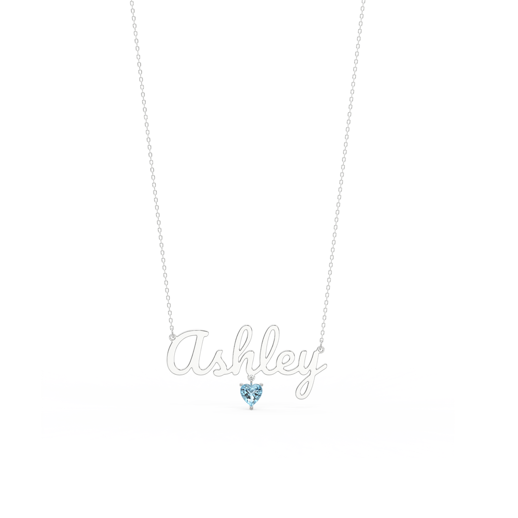 Rhodium Plated Heart Birthstone Name Necklace SN001R