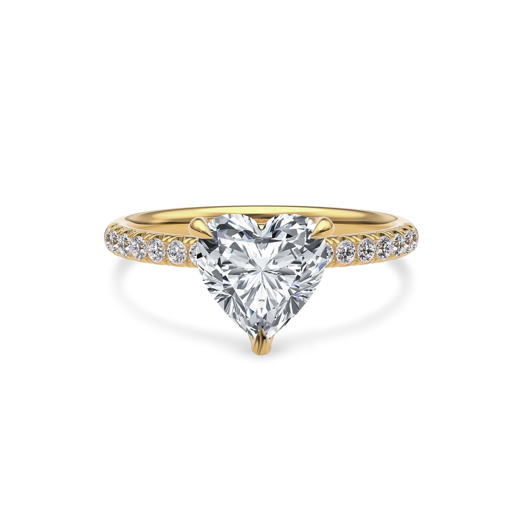 Dia Solitaire Pave Engagement Ring Heart•Yellow Gold