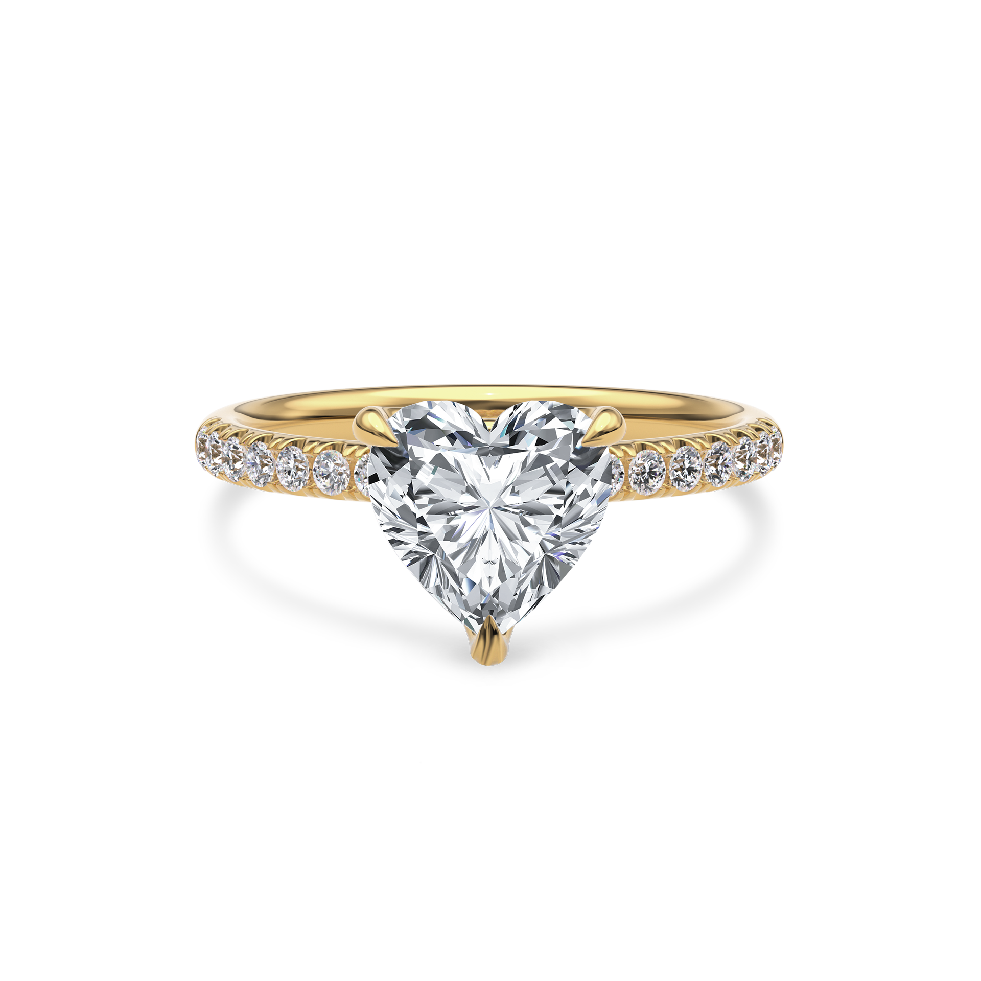 Dia Solitaire Pave Engagement Ring Heart•Yellow Gold