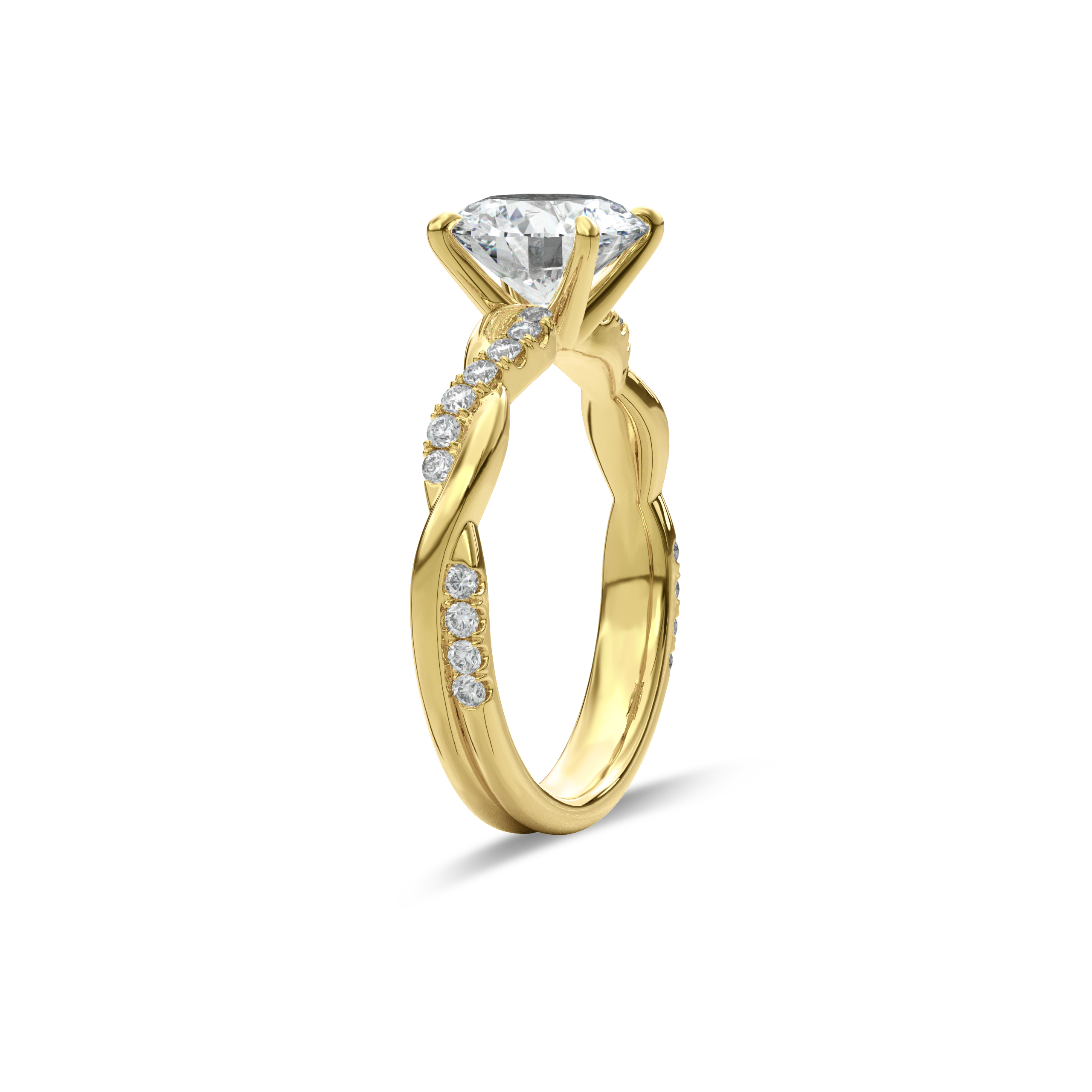 Rhea Twisted Pave Engagement Ring Round•Yellow Gold