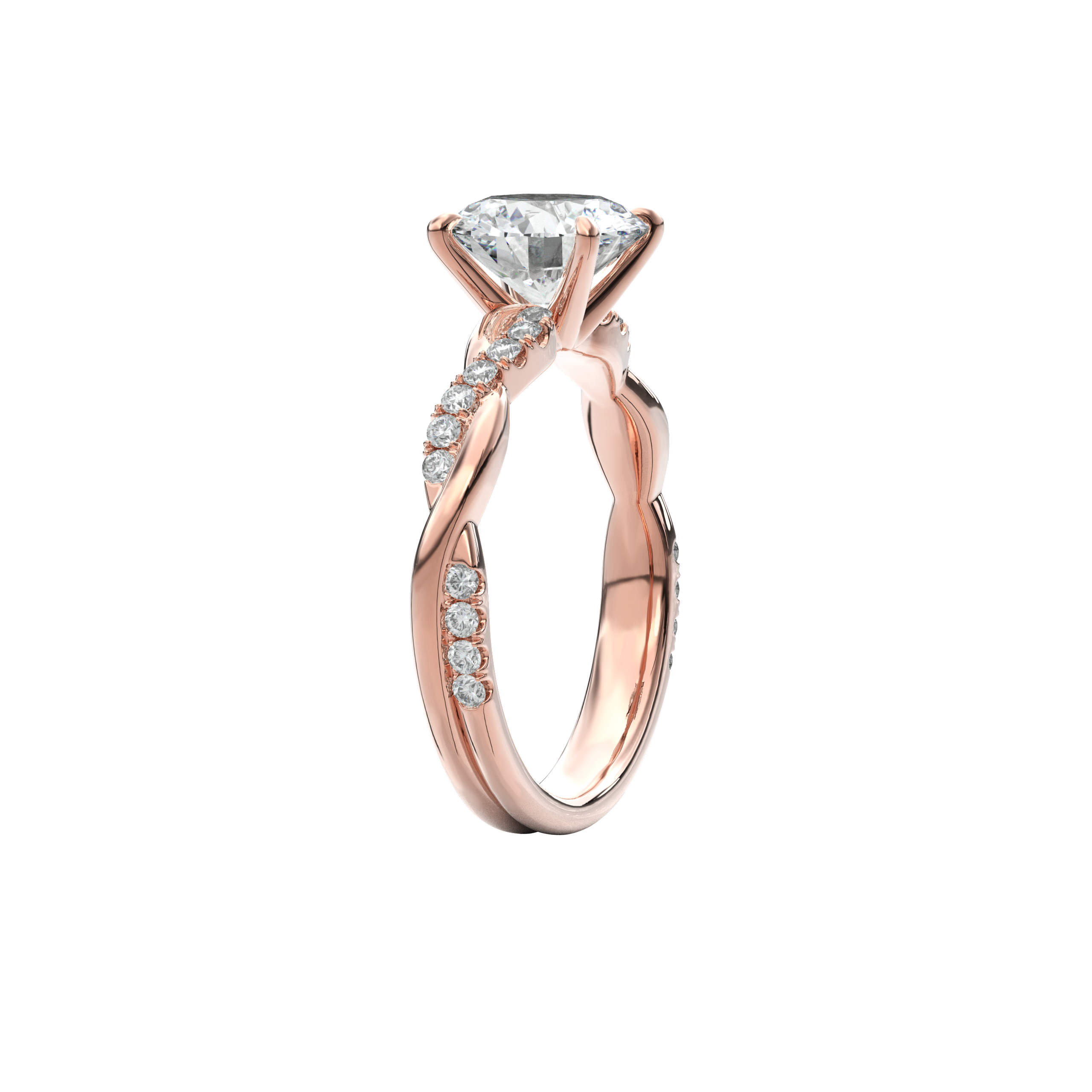 Rhea Twisted Pave Engagement Ring Round•Rose Gold