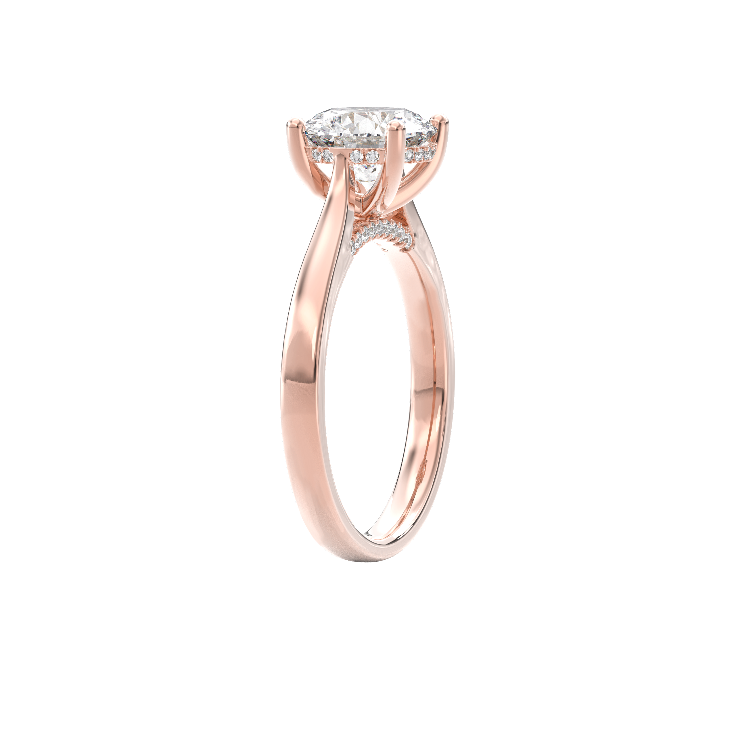 Elara Hidden Halo Salitaire Engagement Ring Round•Rose Gold