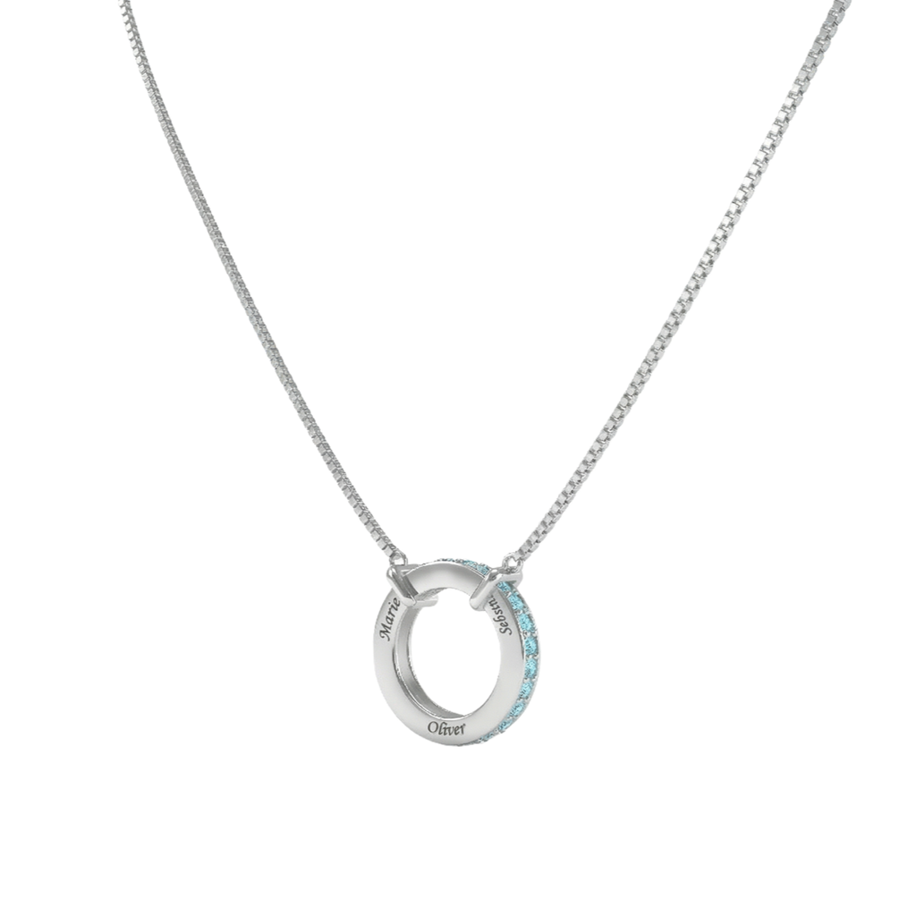 Circle of Love-March Birthstone Family Engraving Necklace SN040