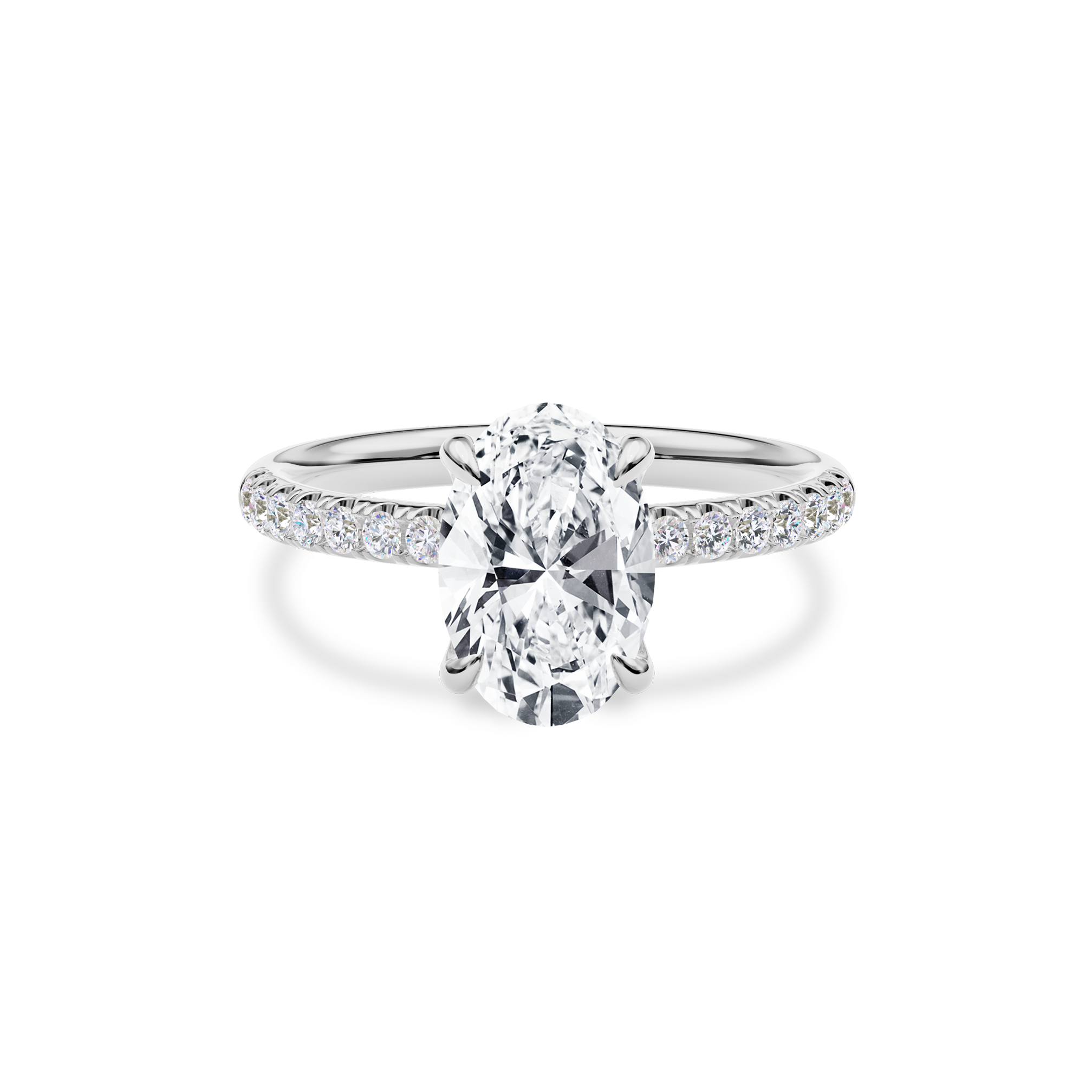 Dia Solitaire Pave Engagement Ring Oval•White Gold