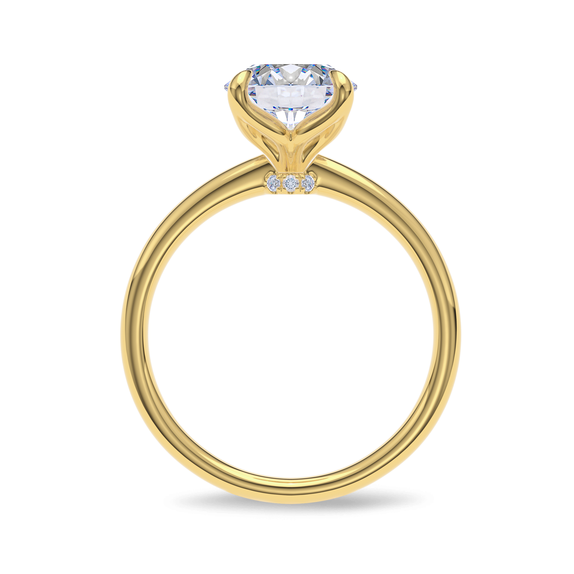 Dia Solitaire Pave Engagement Ring Round•Yellow Gold