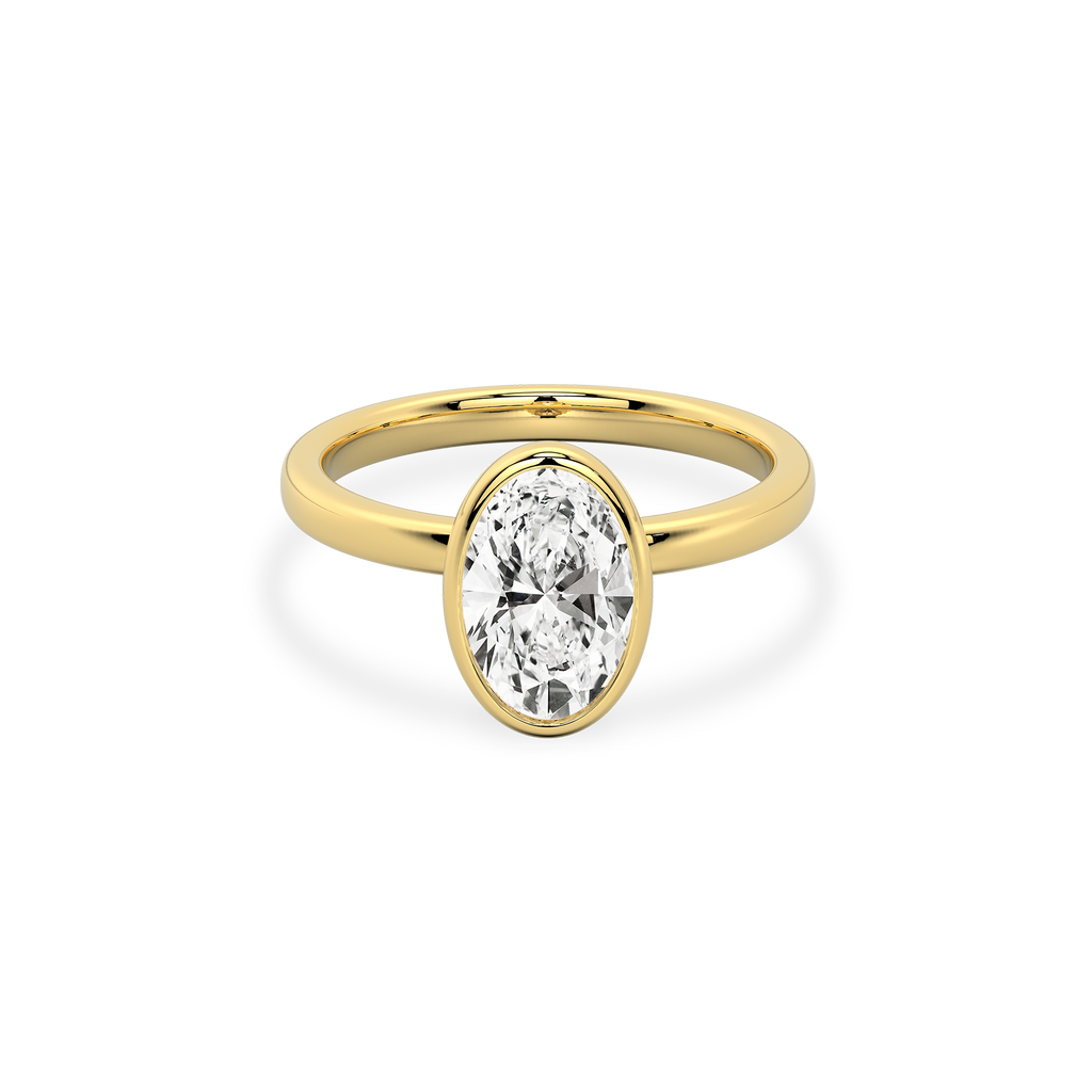 Classic Oval  Bezel Set Diamond Ring in  Yellow Gold