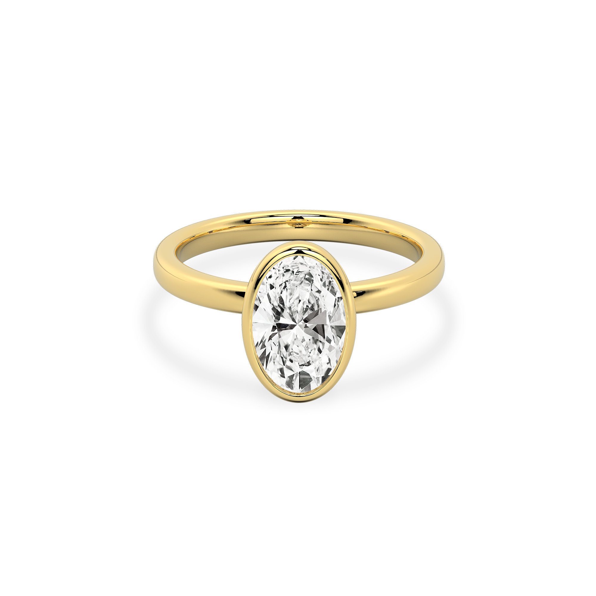 Classic Oval  Bezel Set Diamond Ring in  Yellow Gold