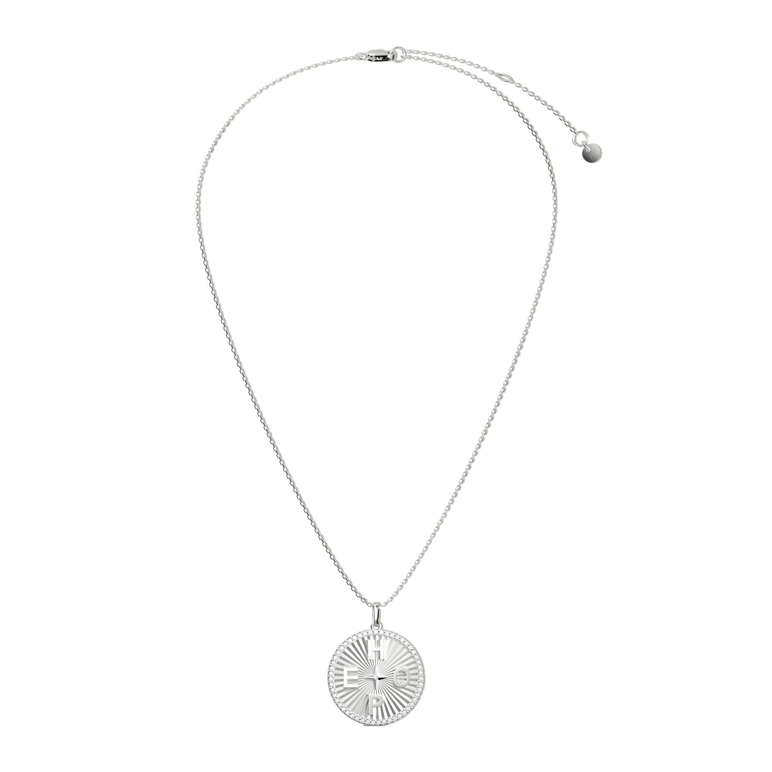 Rhodium Plated Personal Story Medallion Necklace – Lucky Symbol & Engravable（Pleated）AW24N007B