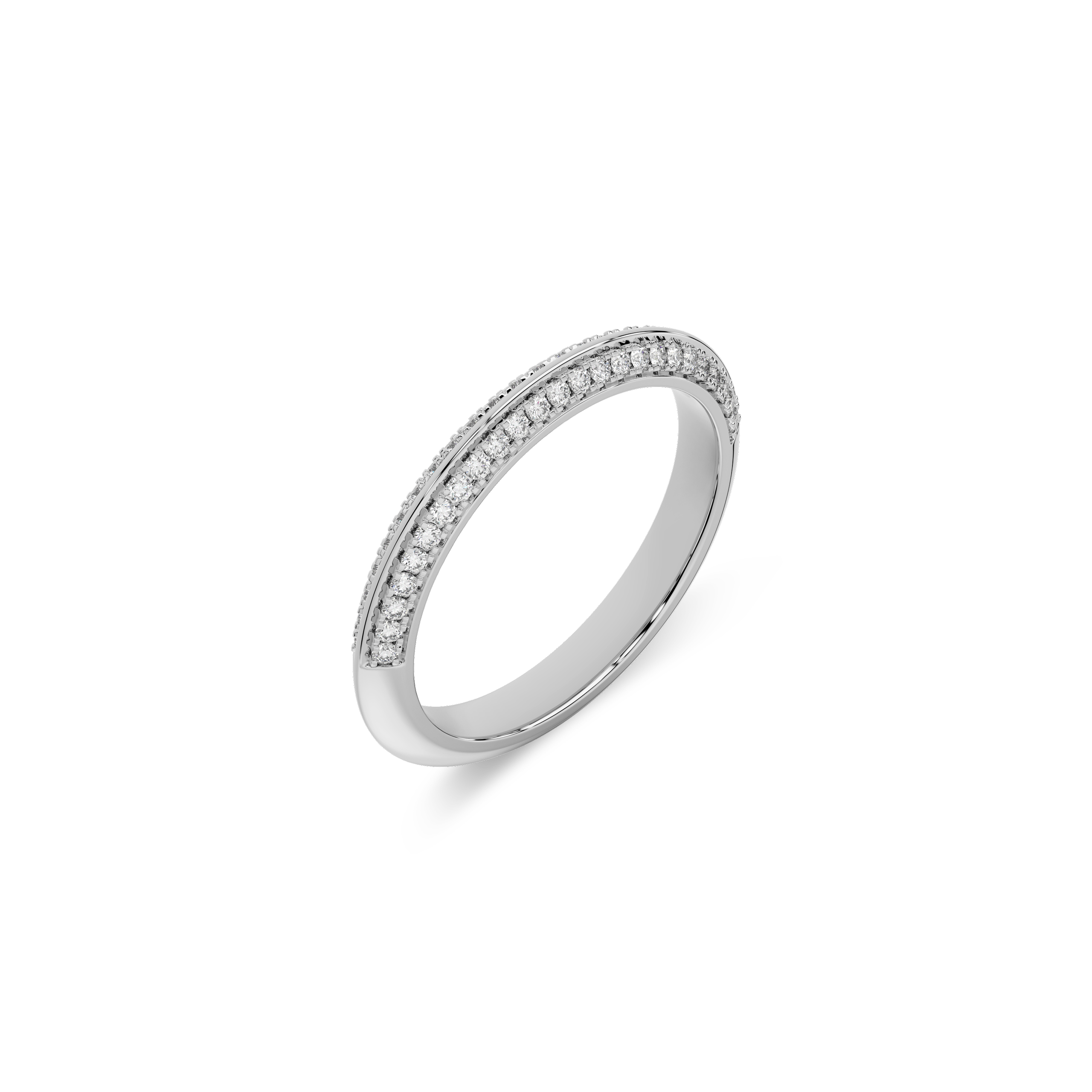14K White Gold Classic Stone-set  Wedding Band
