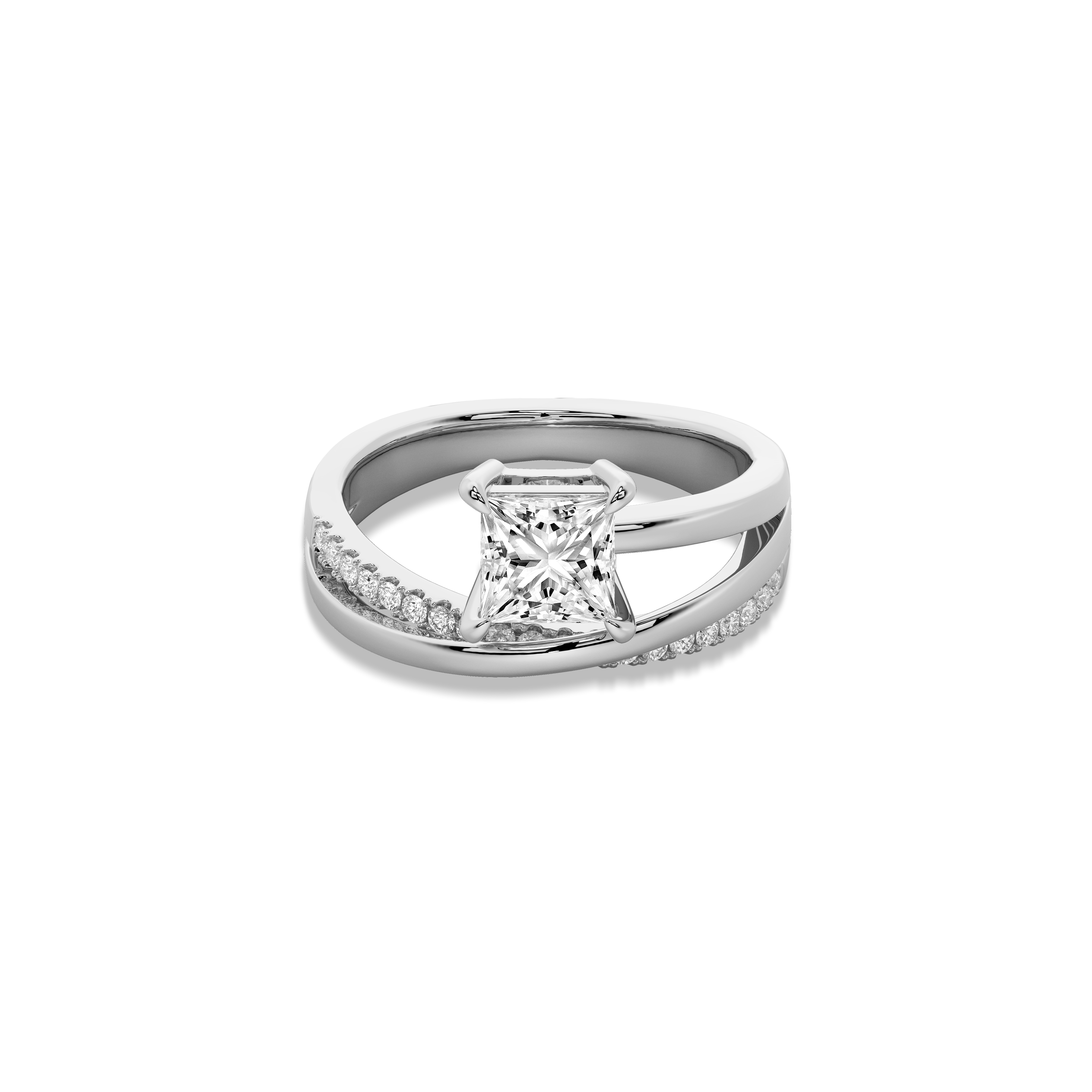 Interlace Meteor Princess Ring in 14k White Gold