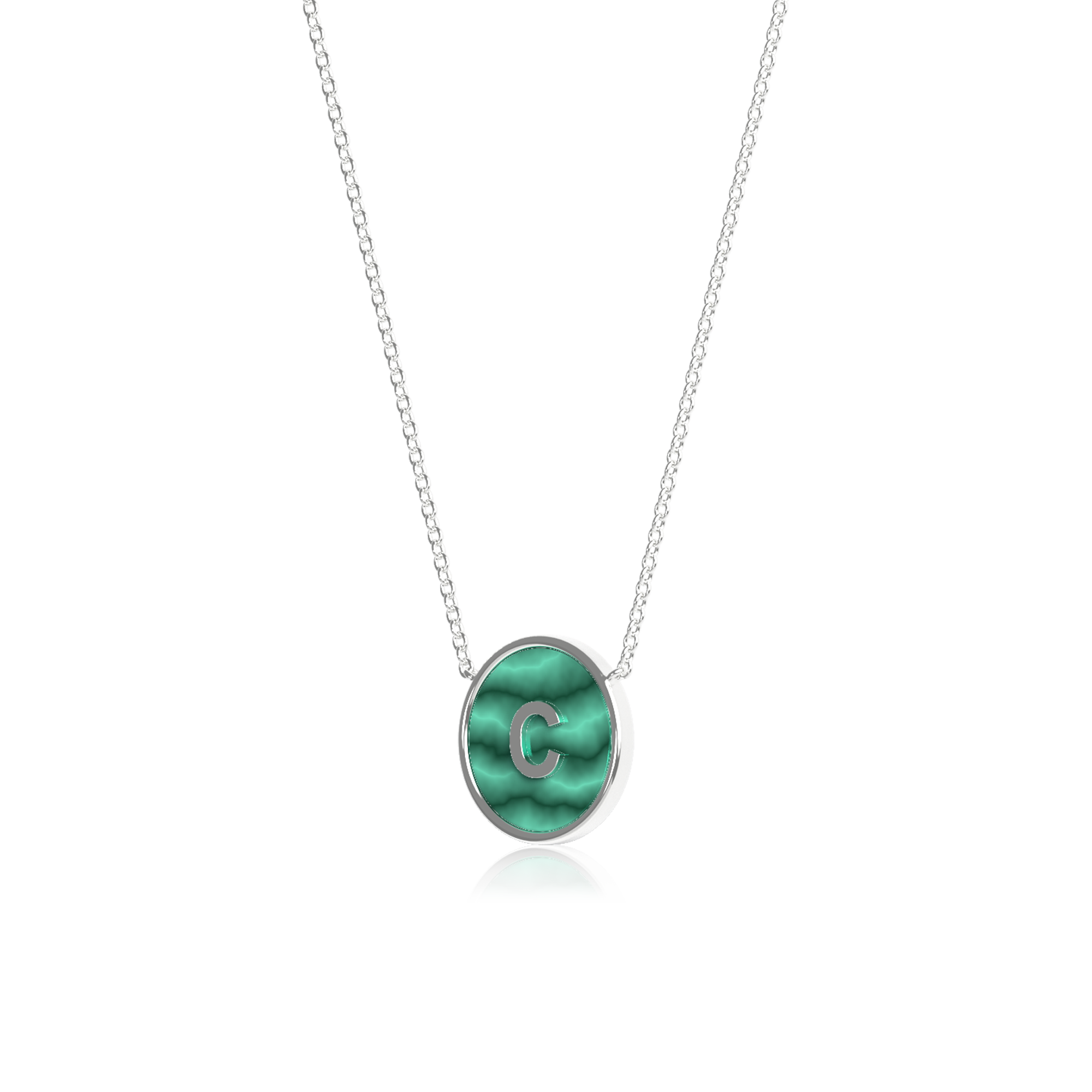 Rhodium Plated Silver Malachite Initial Necklace SS25N002R