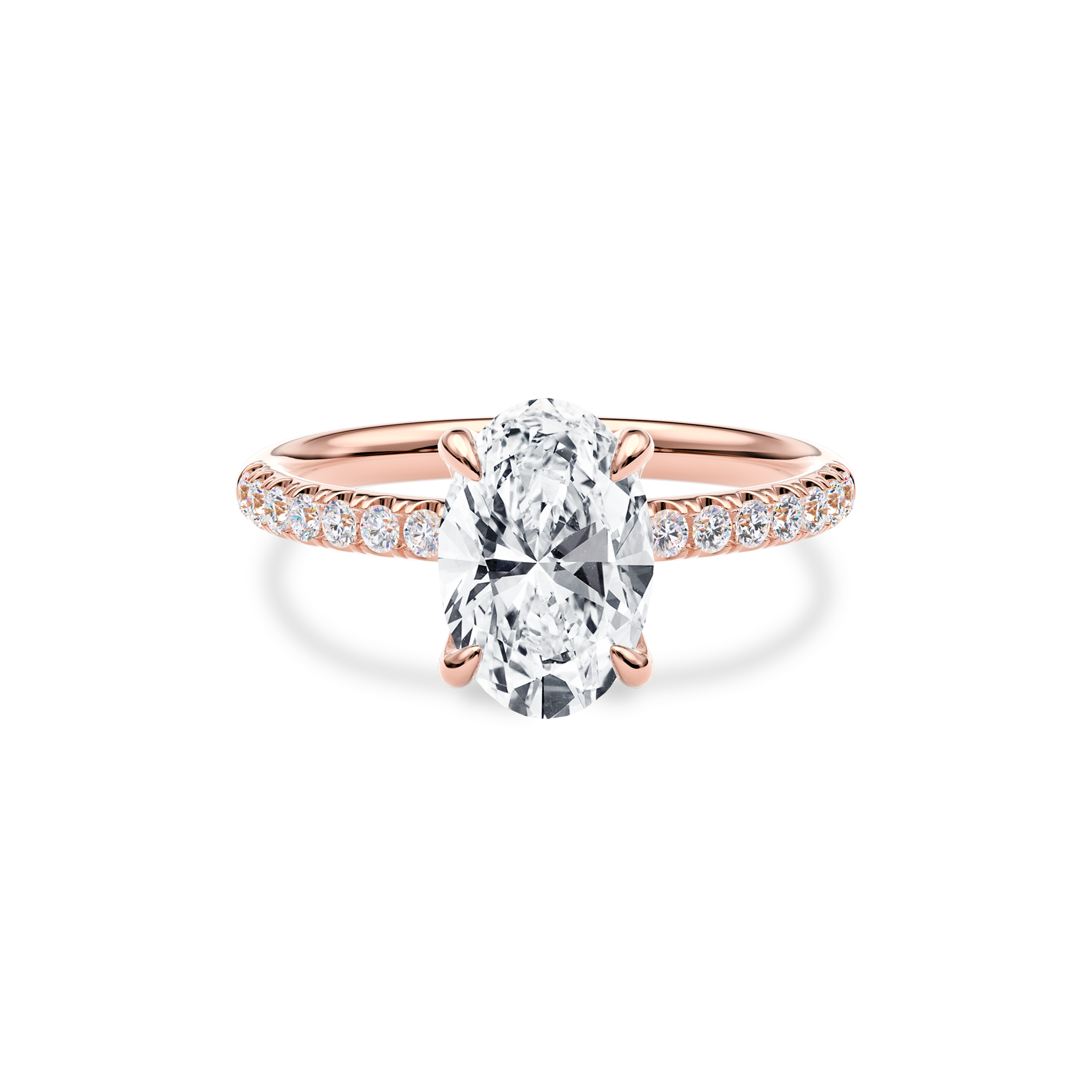 Dia Solitaire Pave Engagement Ring Oval•Rose Gold
