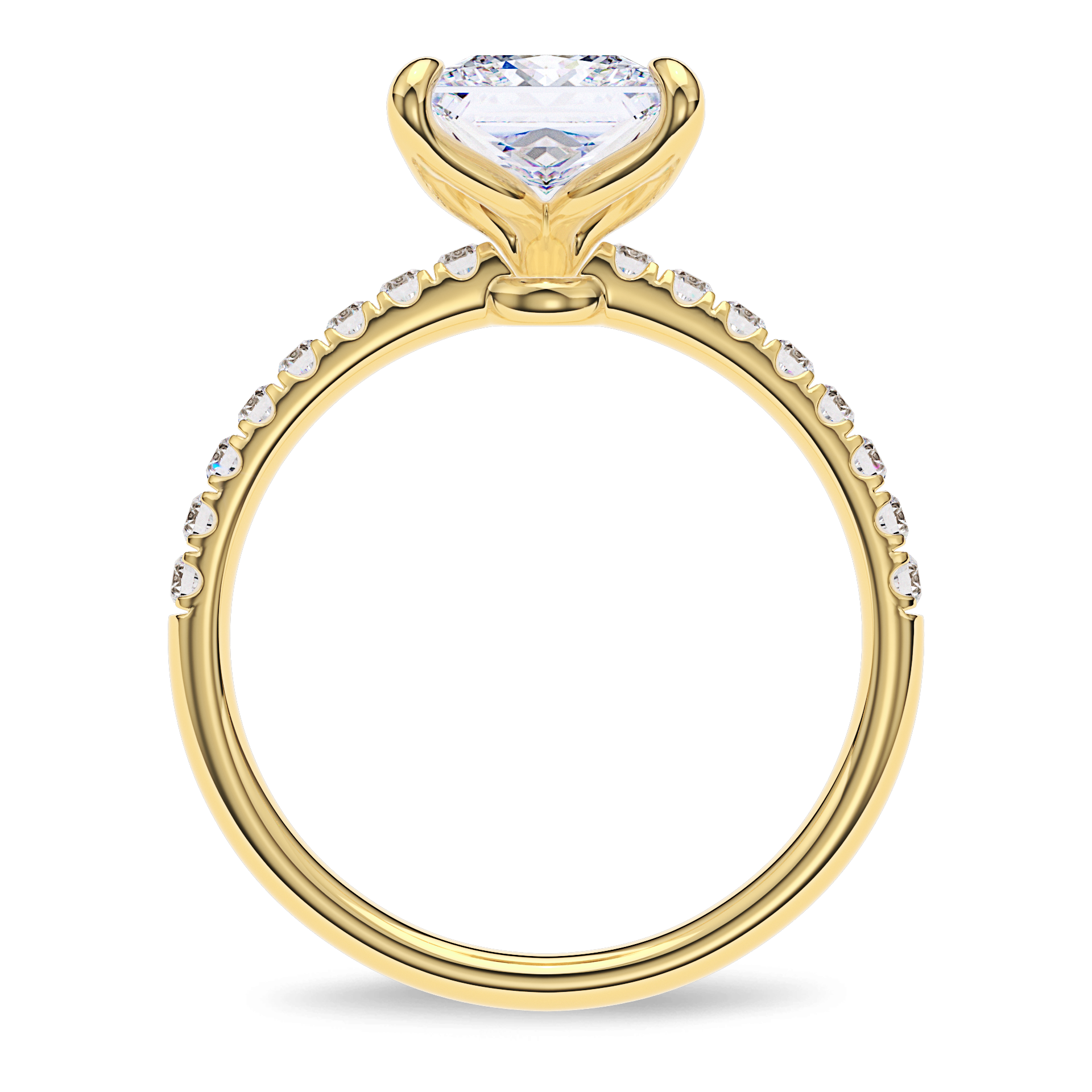 Dia Solitaire Pave Engagement Ring Princess•Yellow Gold