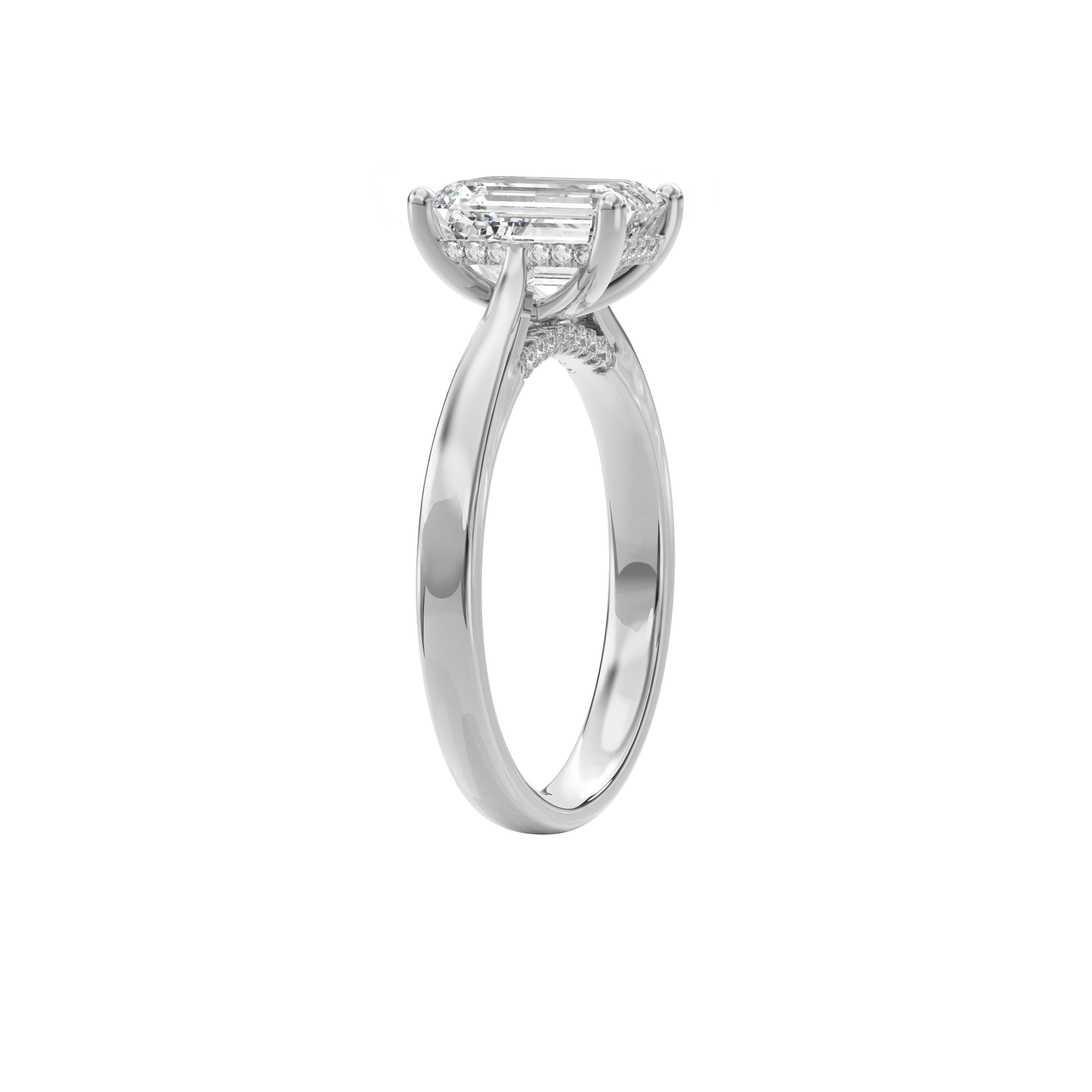 Elara Hidden Halo Salitaire Engagement Ring Emerald•White Gold