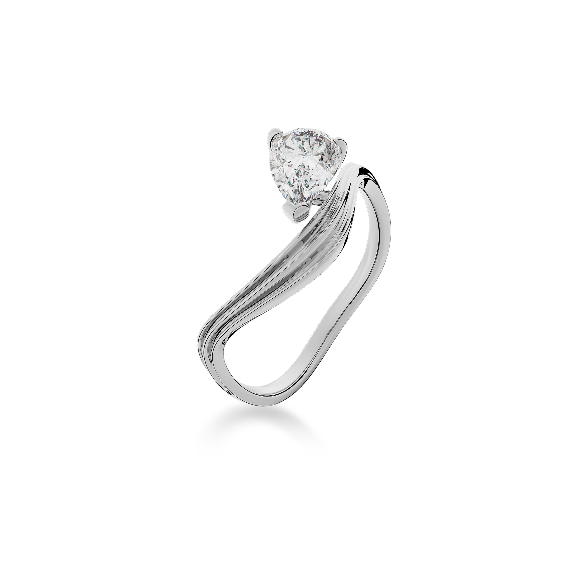 Pear  Luna Curve Ring in White Gold