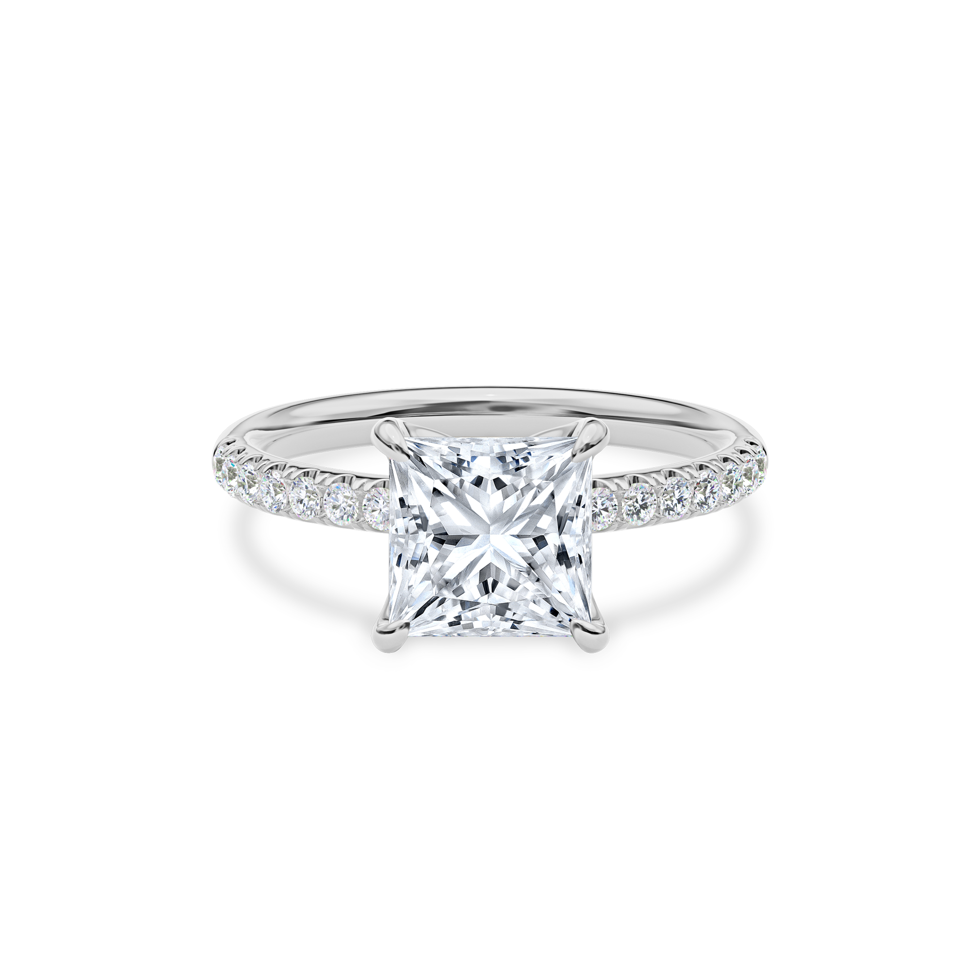 Dia Solitaire Pave Engagement Ring Princess•White Gold