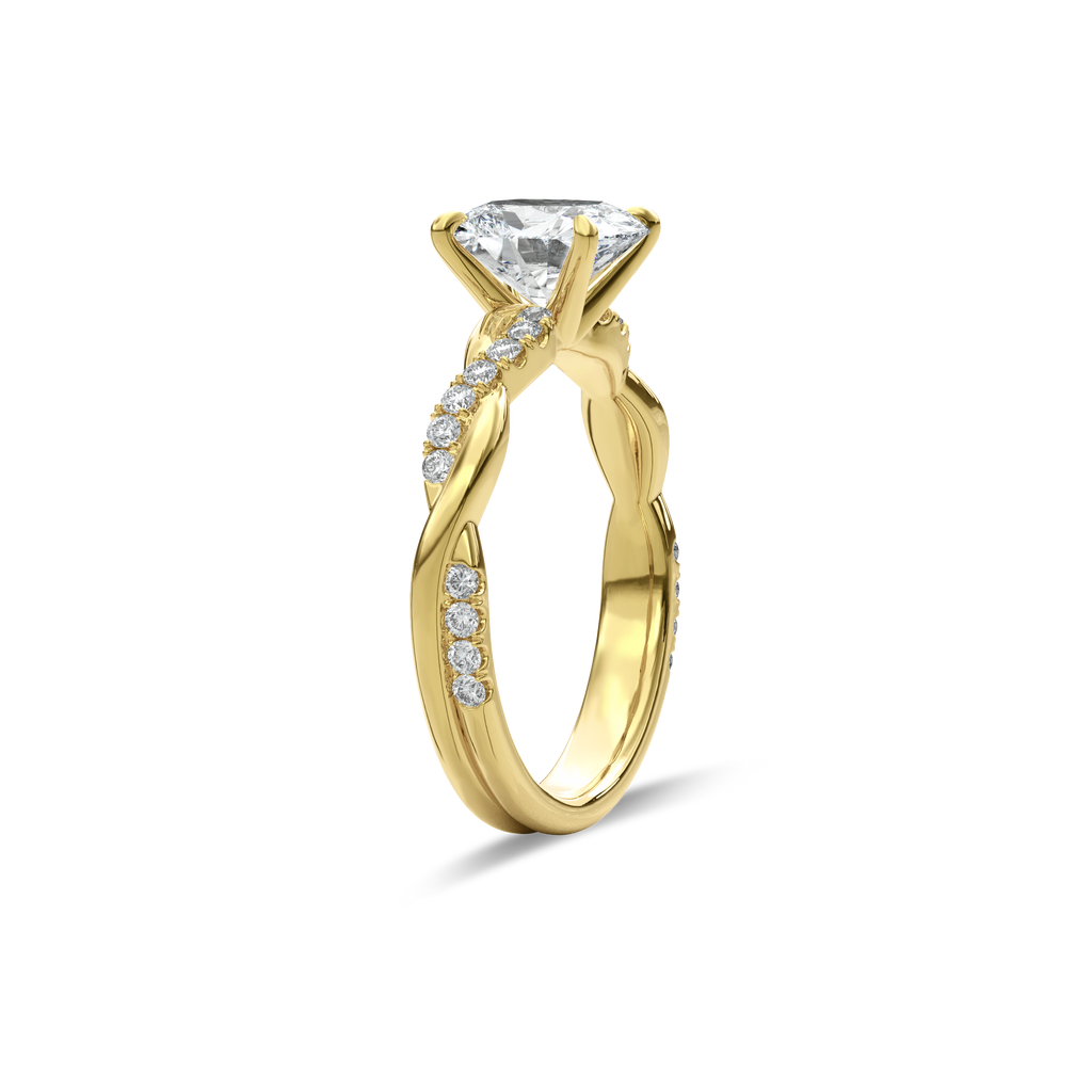 Rhea Twisted Pave Engagement Ring Cushion•Yellow Gold