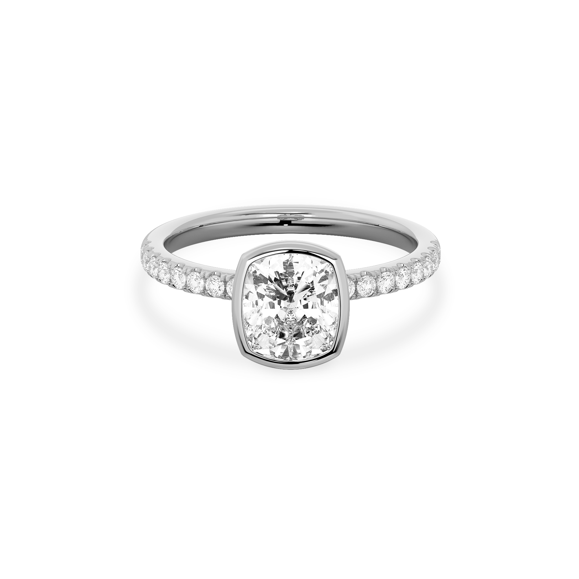 Luxe Cushion Bezel Set Diamond Ring in White Gold
