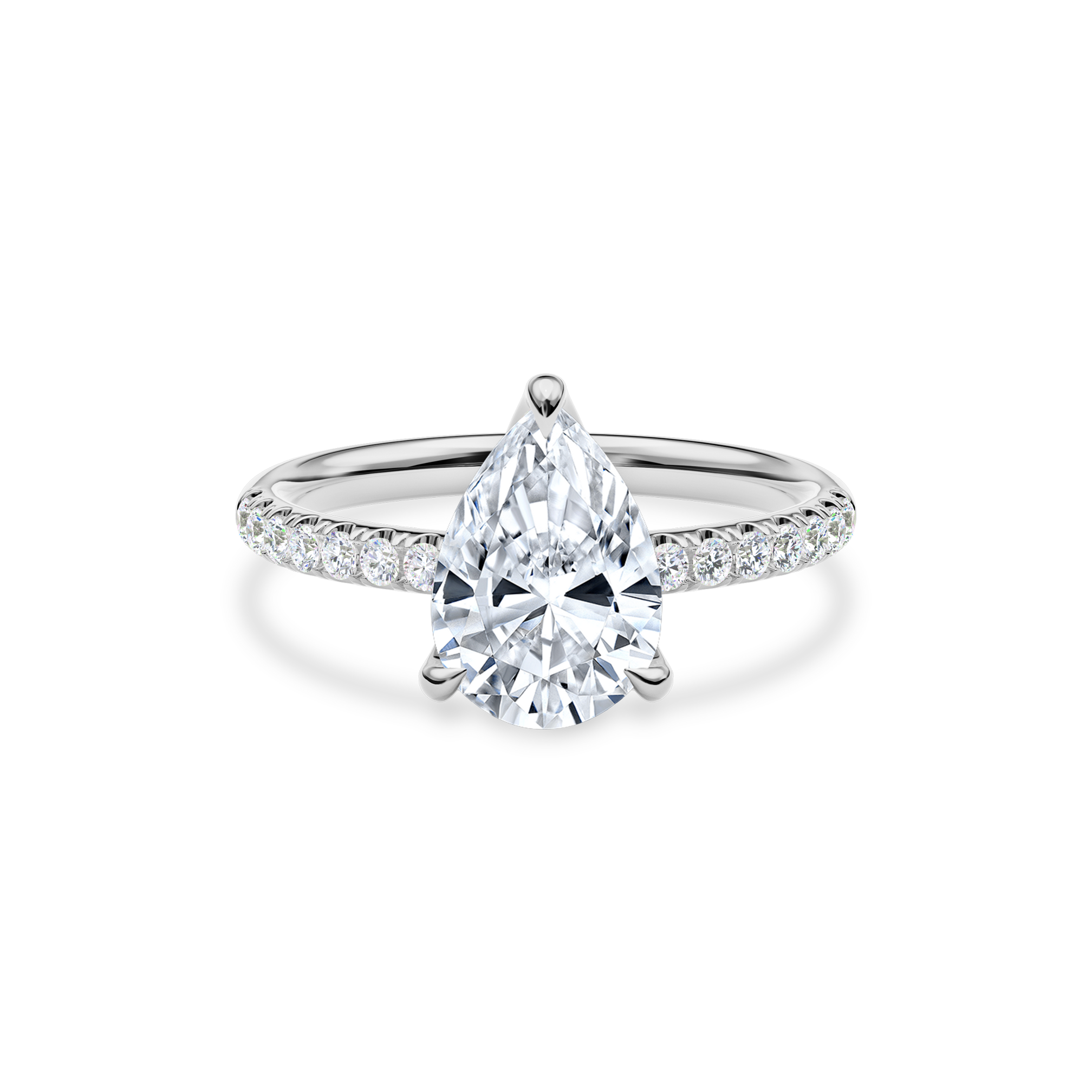 Dia Solitaire Pave Engagement Ring Pear•White Gold