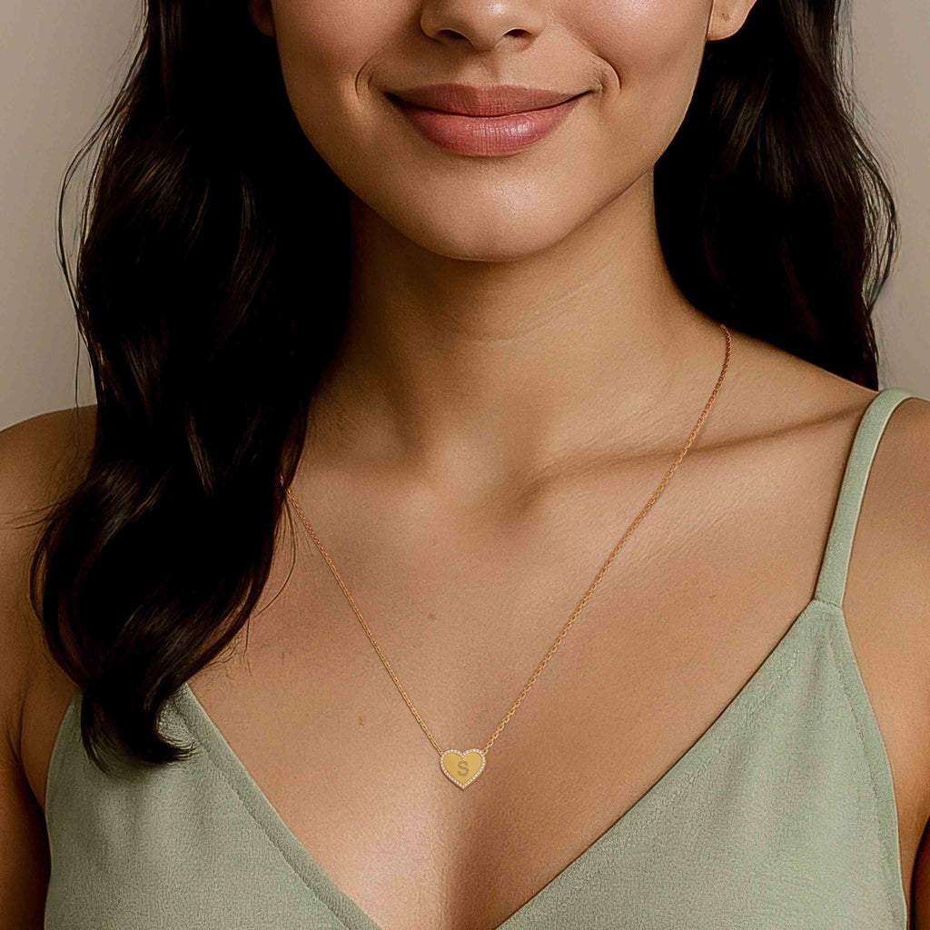 18k Gold Plated Silver Heart Initial Necklace AW24N003G