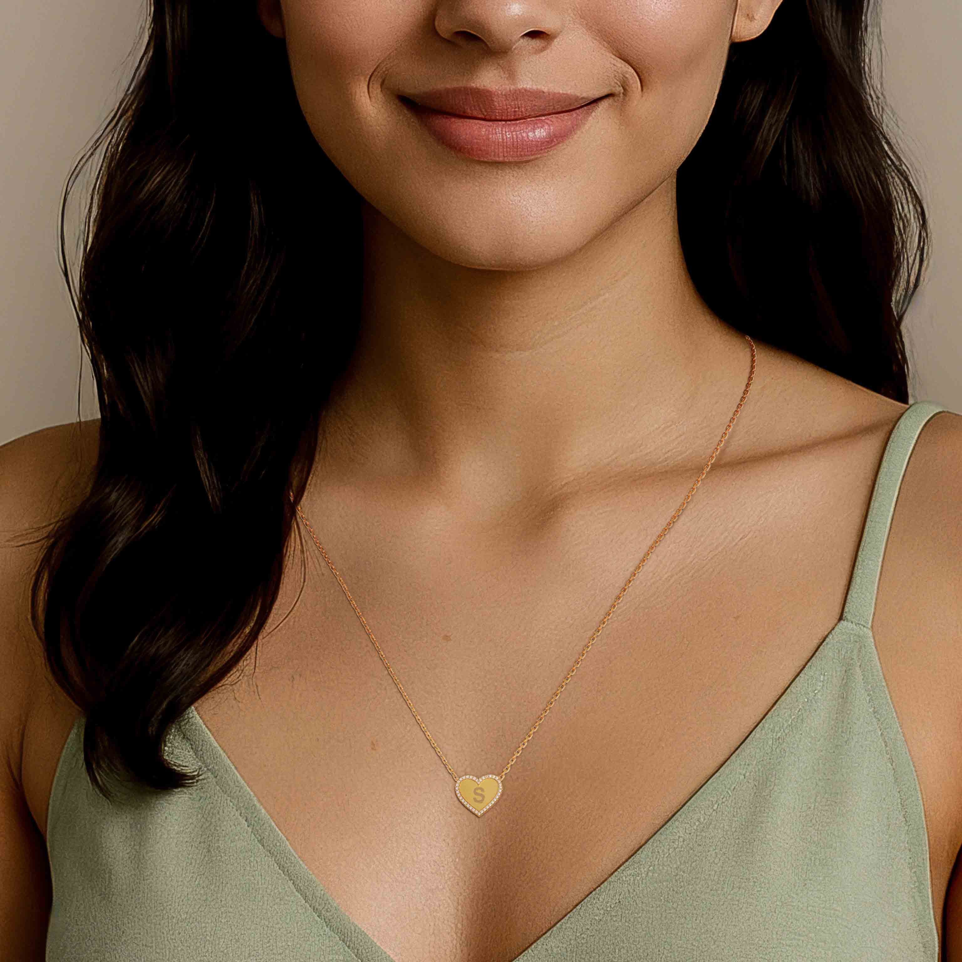 18k Gold Plated Silver Heart Initial Necklace AW24N003G