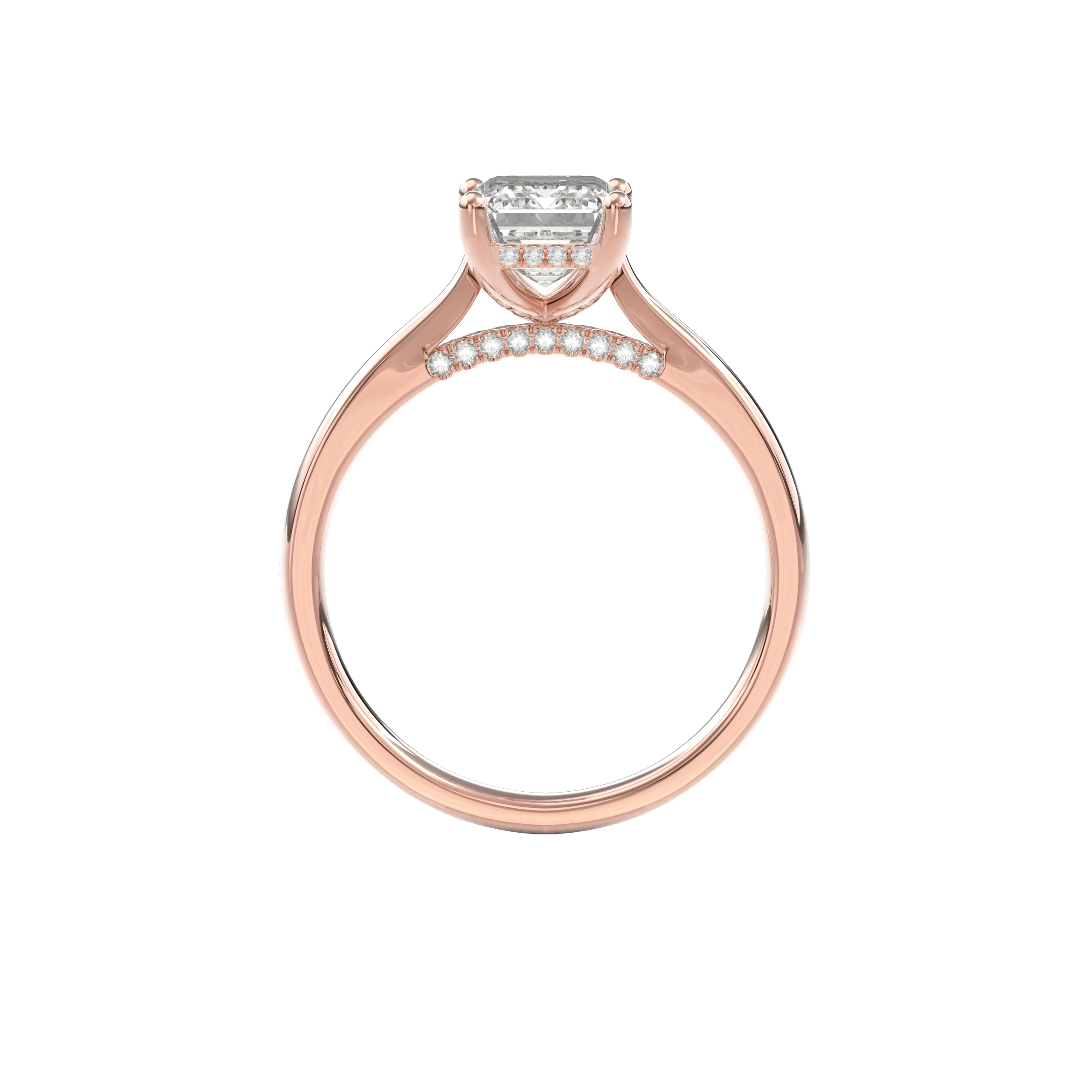 Elara Hidden Halo Salitaire Engagement Ring Emerald•Rose Gold