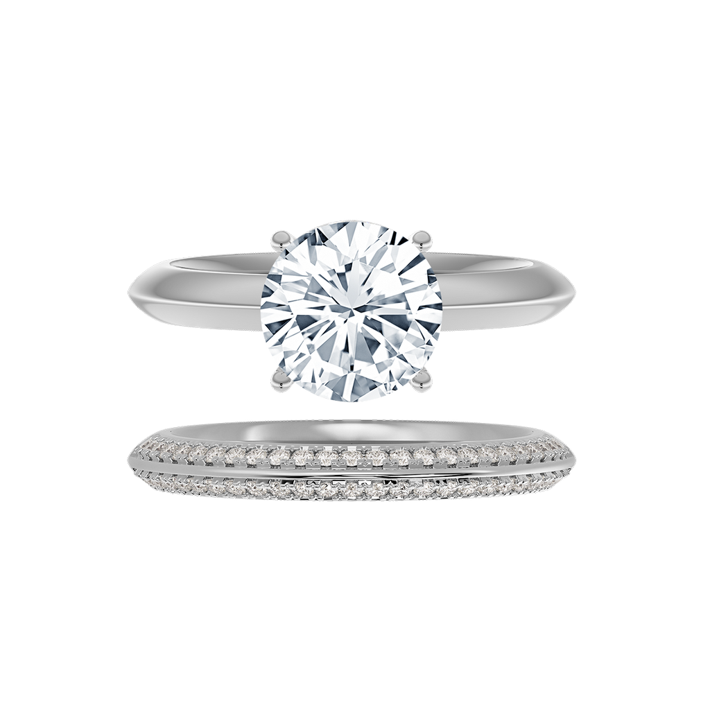Round Lab Grown Diamond Engagement Set Ring in 14K White Gold